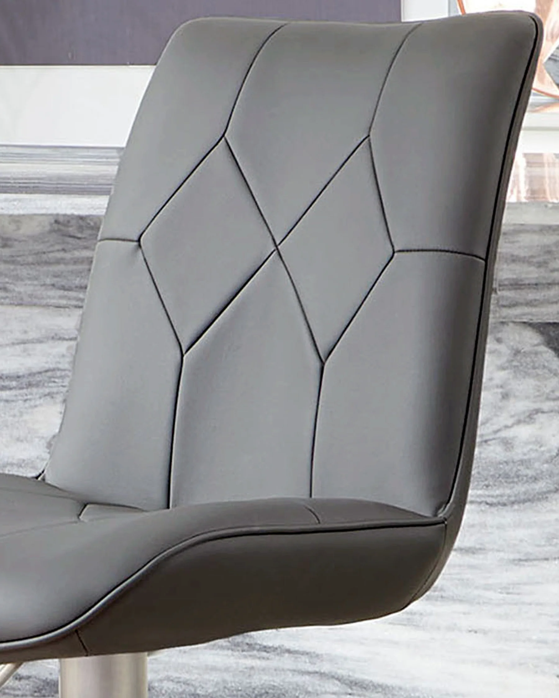 Lumos Dark Grey Faux Leather Stainless Steel Gas Lift Bar Stool - Image 3