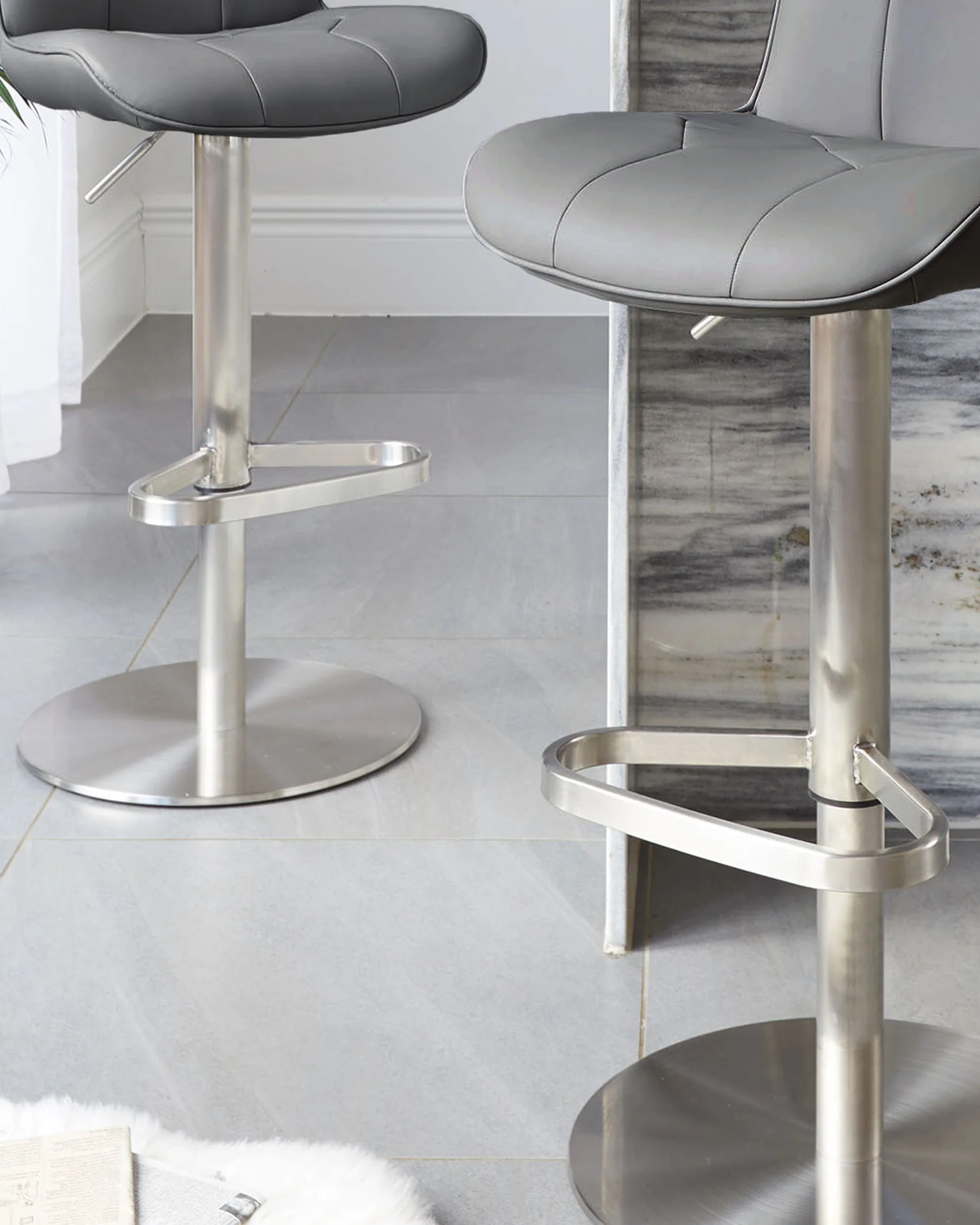 Lumos Dark Grey Faux Leather Stainless Steel Gas Lift Bar Stool - Image 4