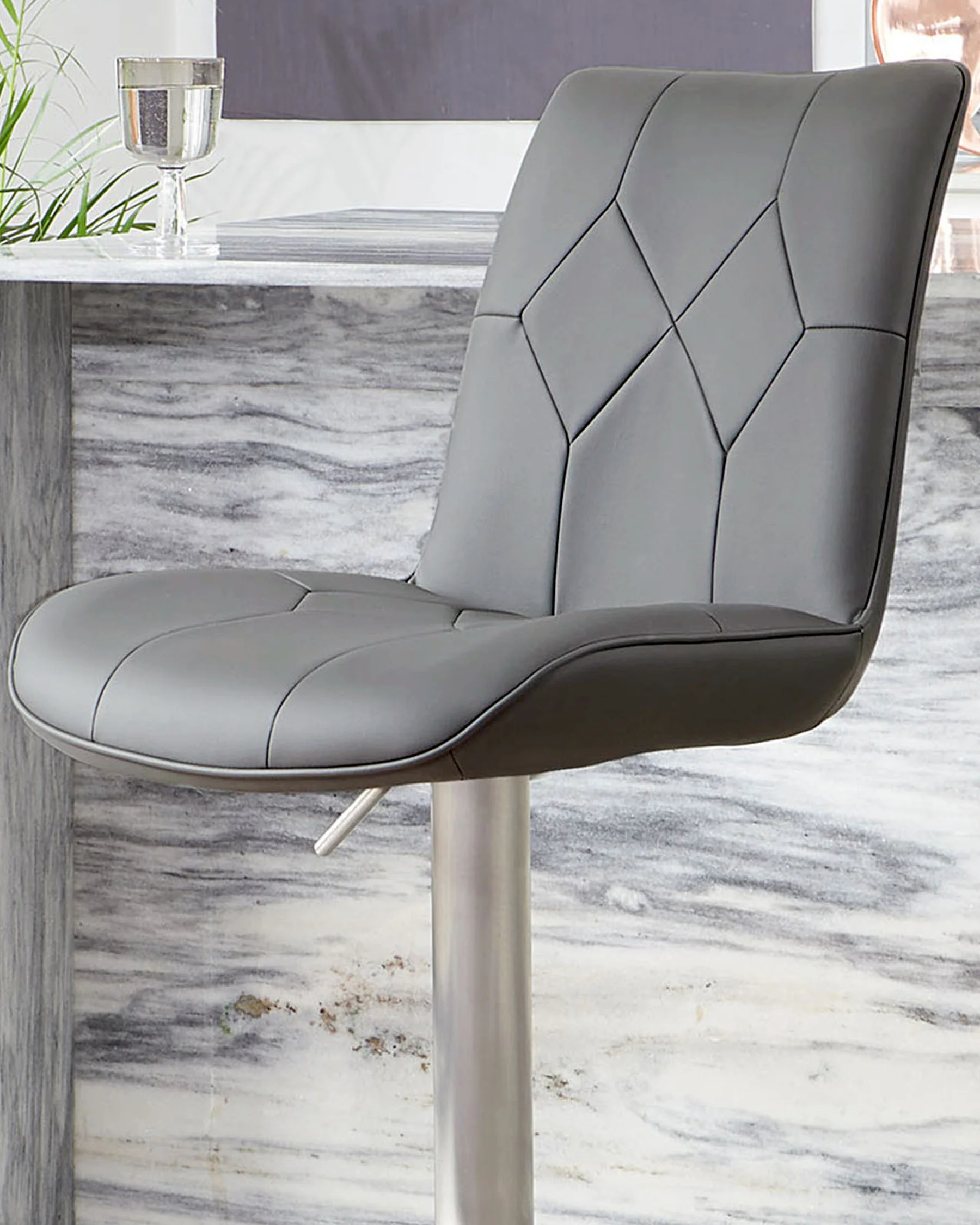 Lumos Dark Grey Faux Leather Stainless Steel Gas Lift Bar Stool - Image 6