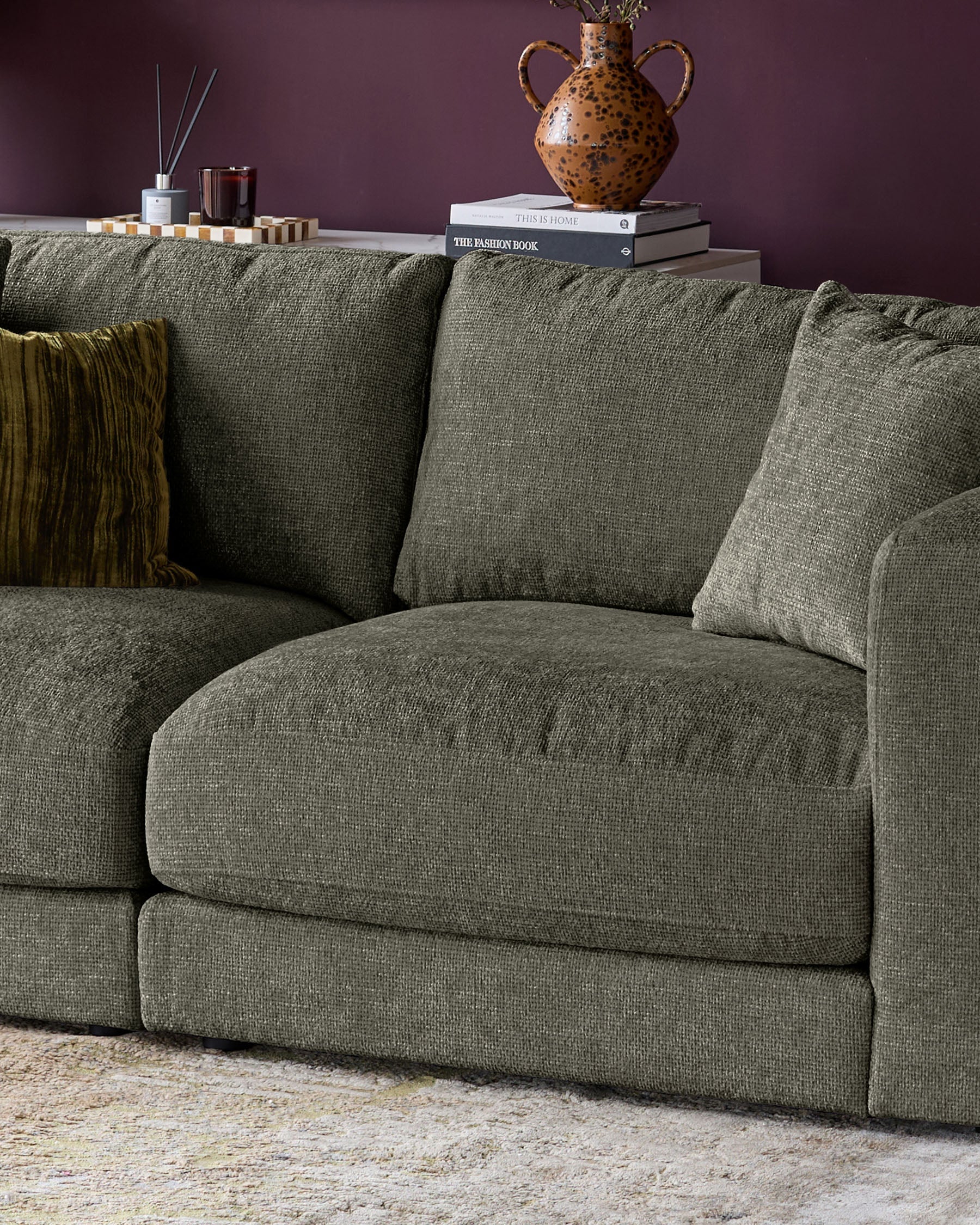Lynetta dark green chenille 3 seater sofa with footstool - Image 10
