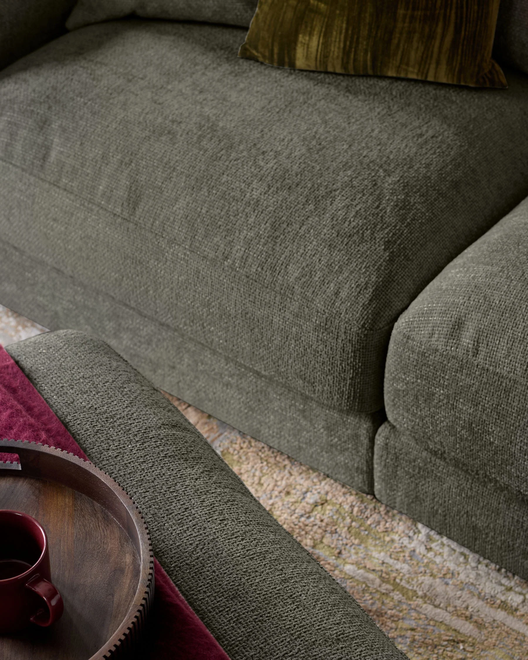 Lynetta dark green chenille 3 seater sofa with footstool - Image 12