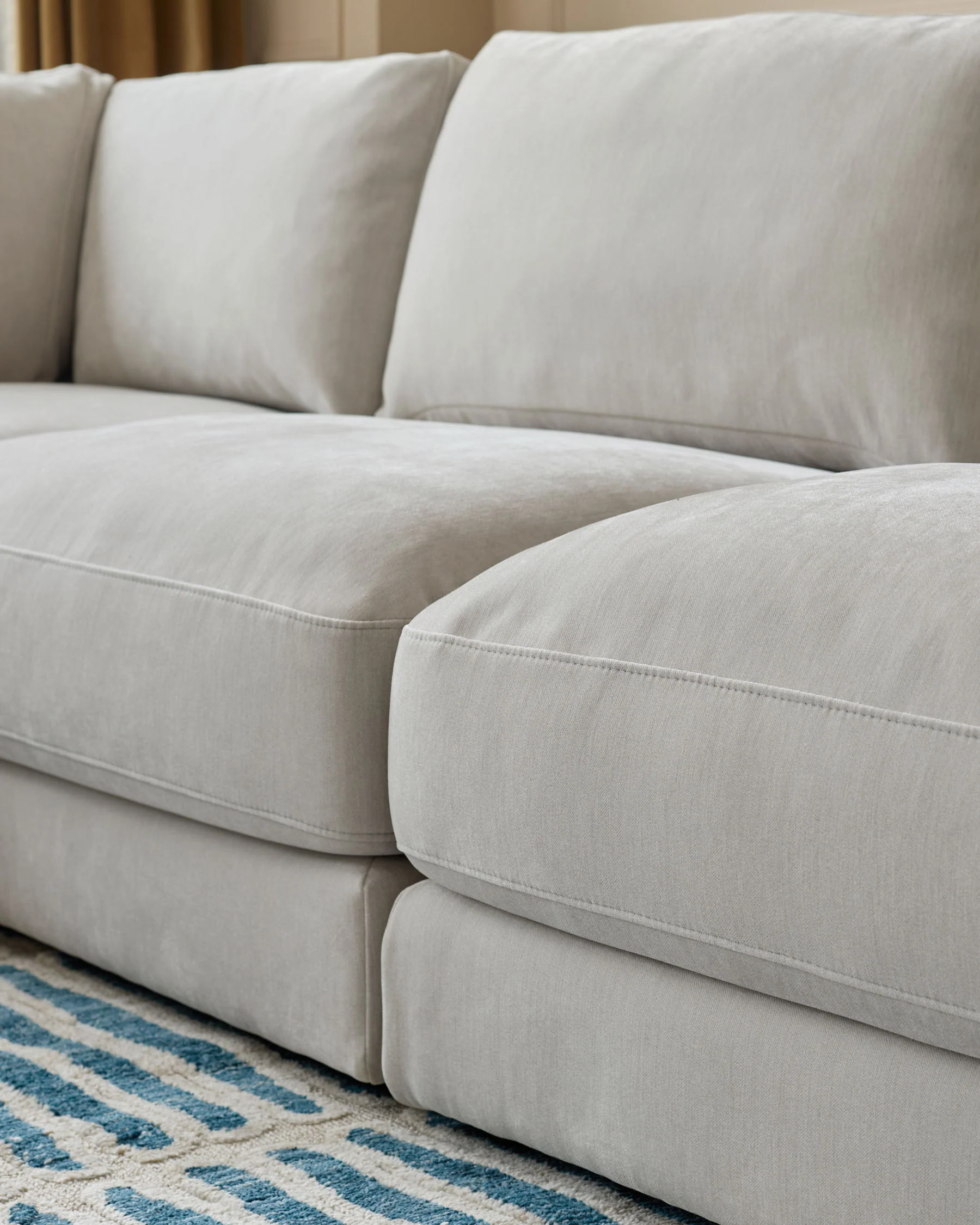 Lynetta natural grey chenille small corner sofa with footstool - Image 7