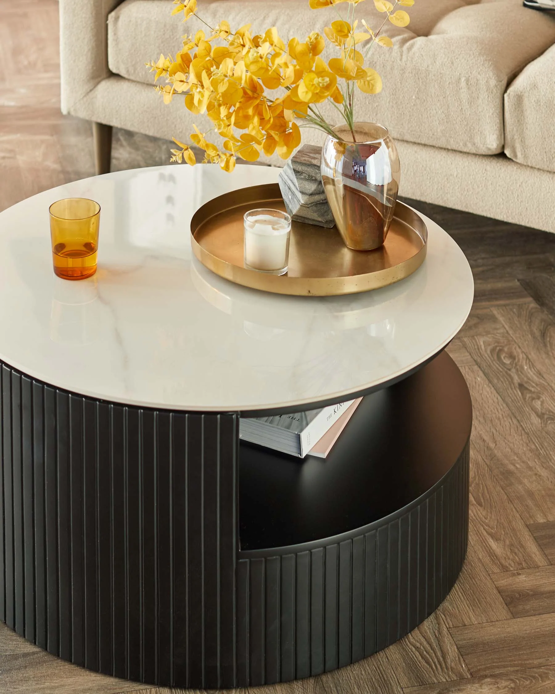 Malachy Coffee Table White Ceramic with Black Wood - Image 5