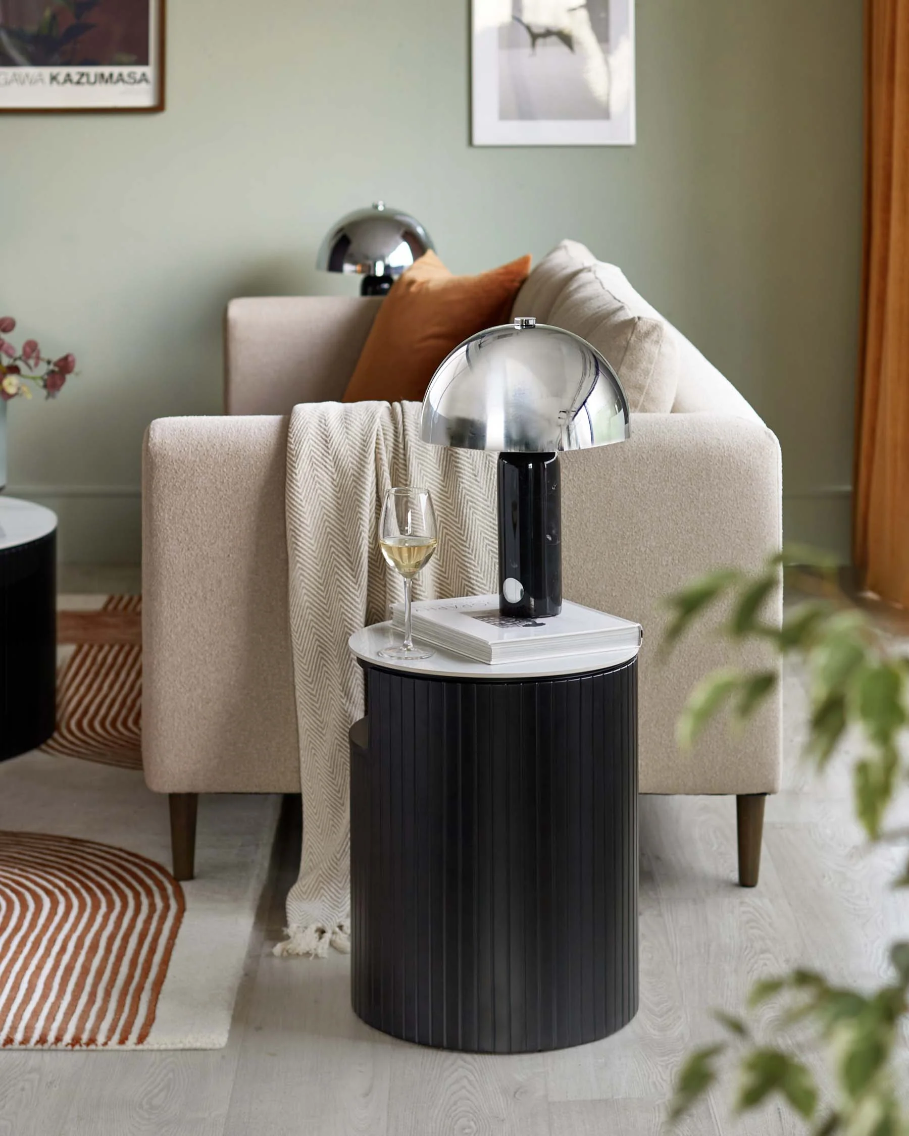 Malachy Side Table White Ceramic with Black Wood - Image 2