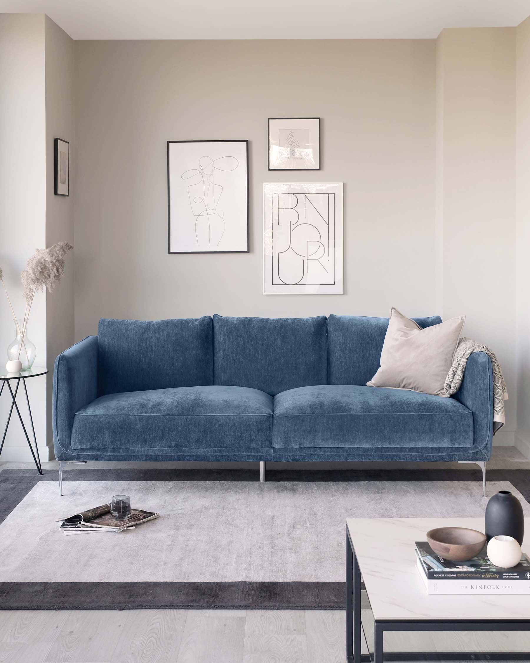 Margot Blue Fabric 3 Seater Sofa and Armchair - Image 4