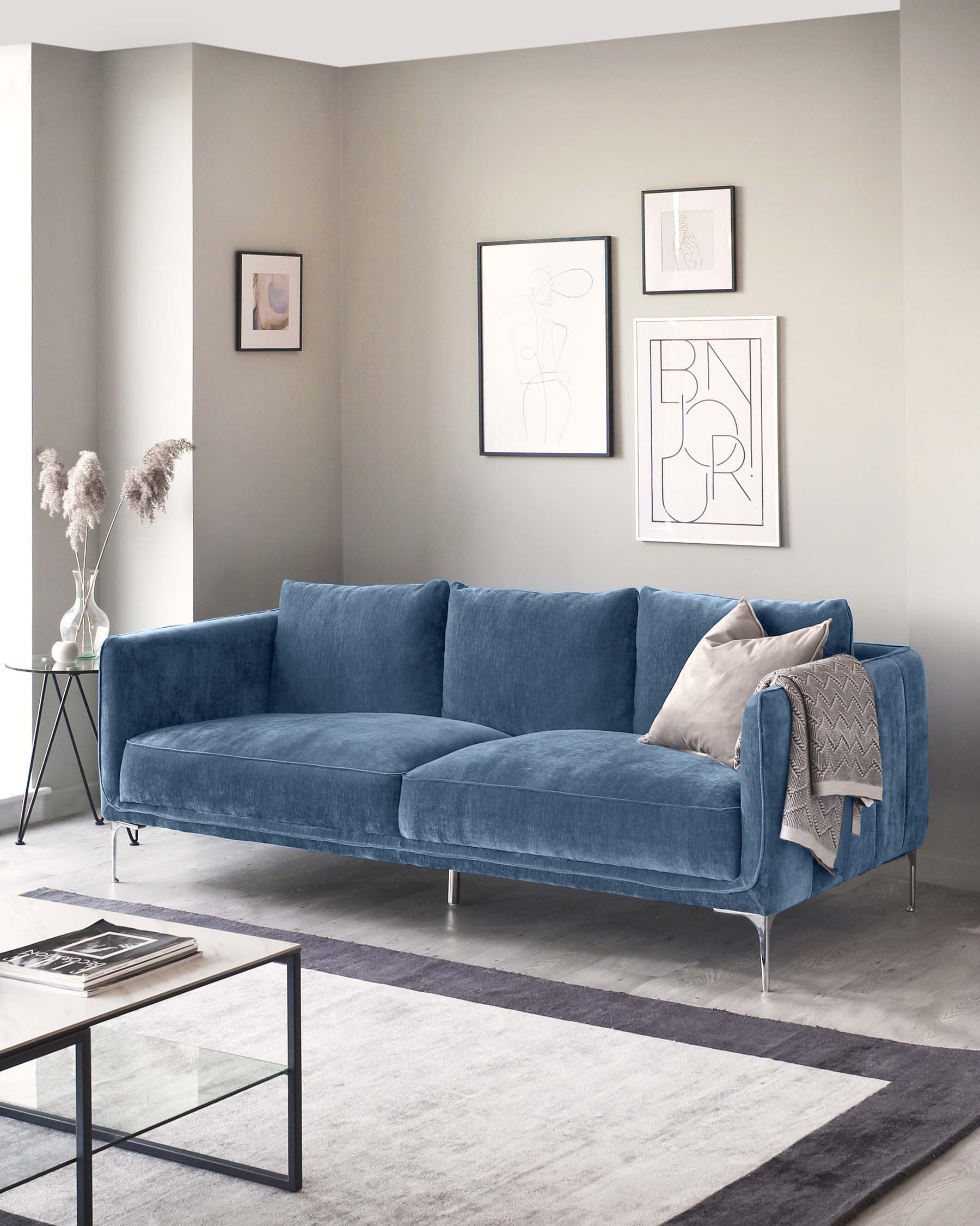 Margot Blue Fabric 3 Seater Sofa and Armchair - Image 5