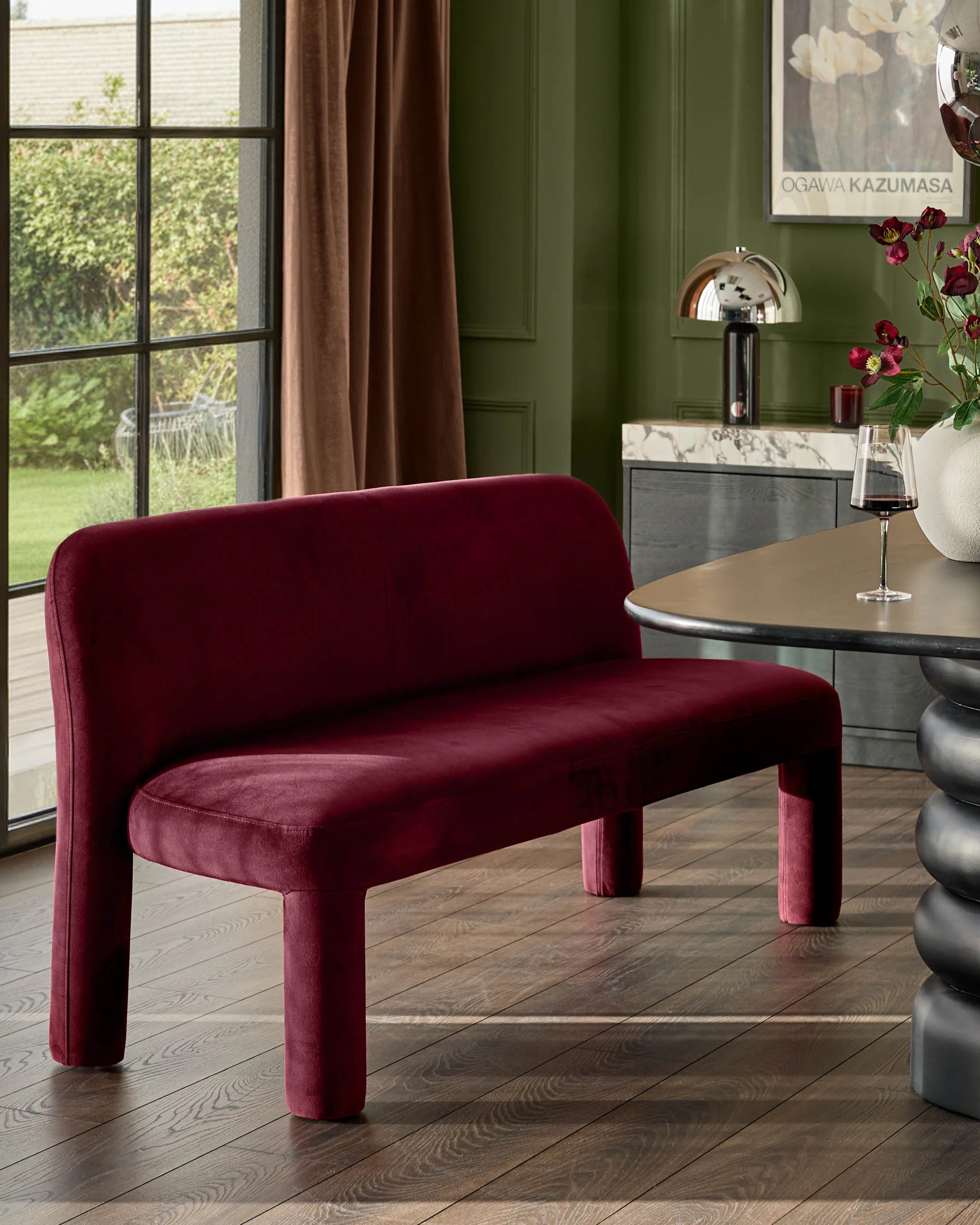 Mason plum velvet 3 seater dining bench