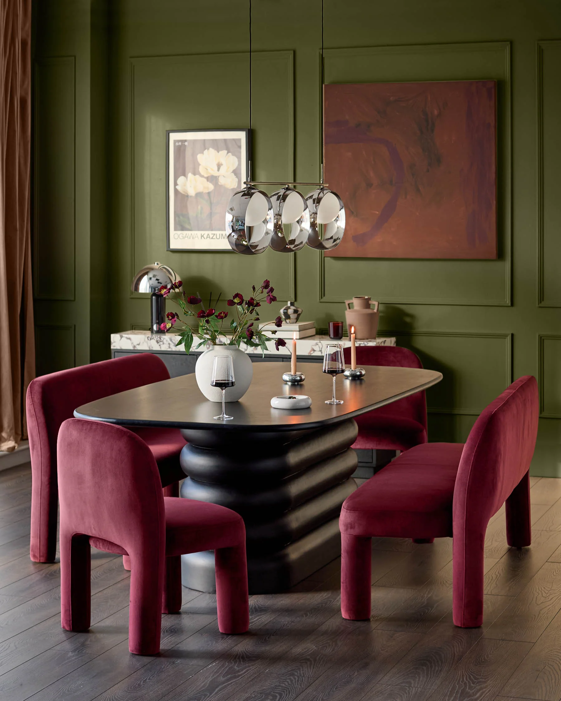 Mason plum velvet 3 seater dining bench - Image 3