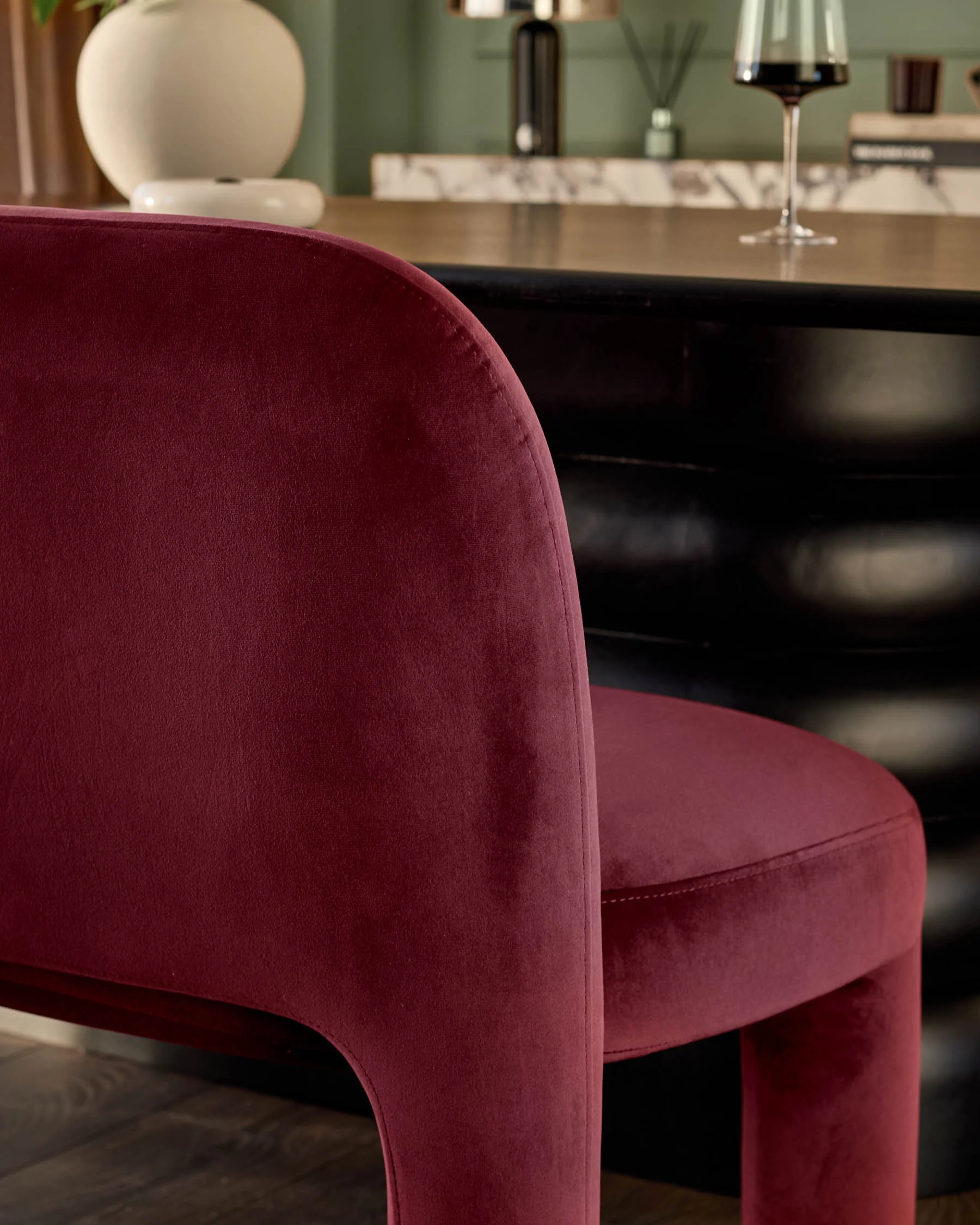 Mason plum velvet 3 seater dining bench - Image 7