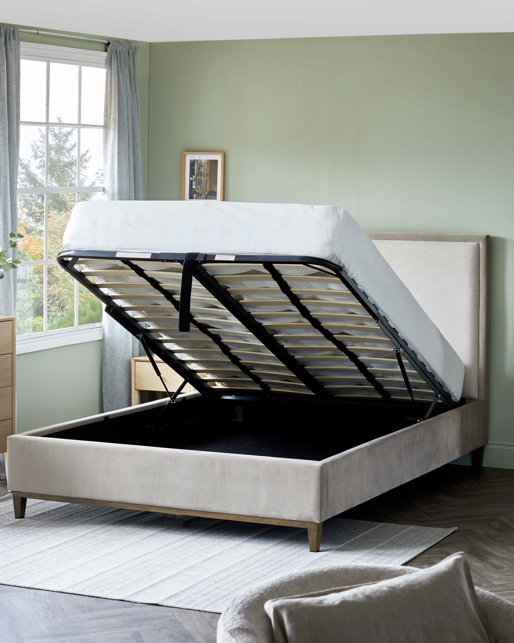Monica Champagne King Size Velvet & Fabric Ottoman Storage Bed - Image 3