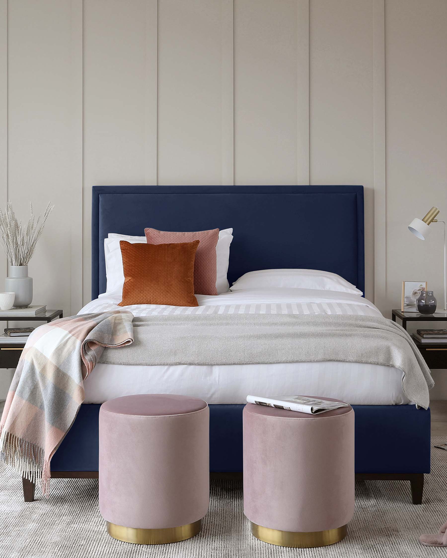 Monica Navy Velvet Double Bed With Storage - Image 3