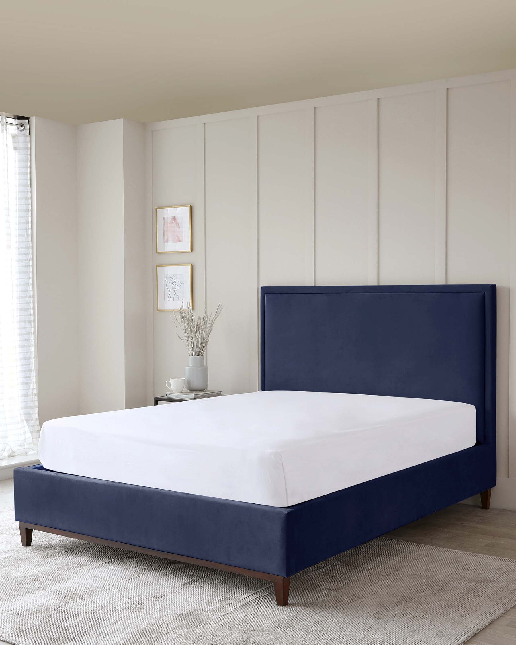 Monica Navy Velvet Double Bed With Storage - Image 6