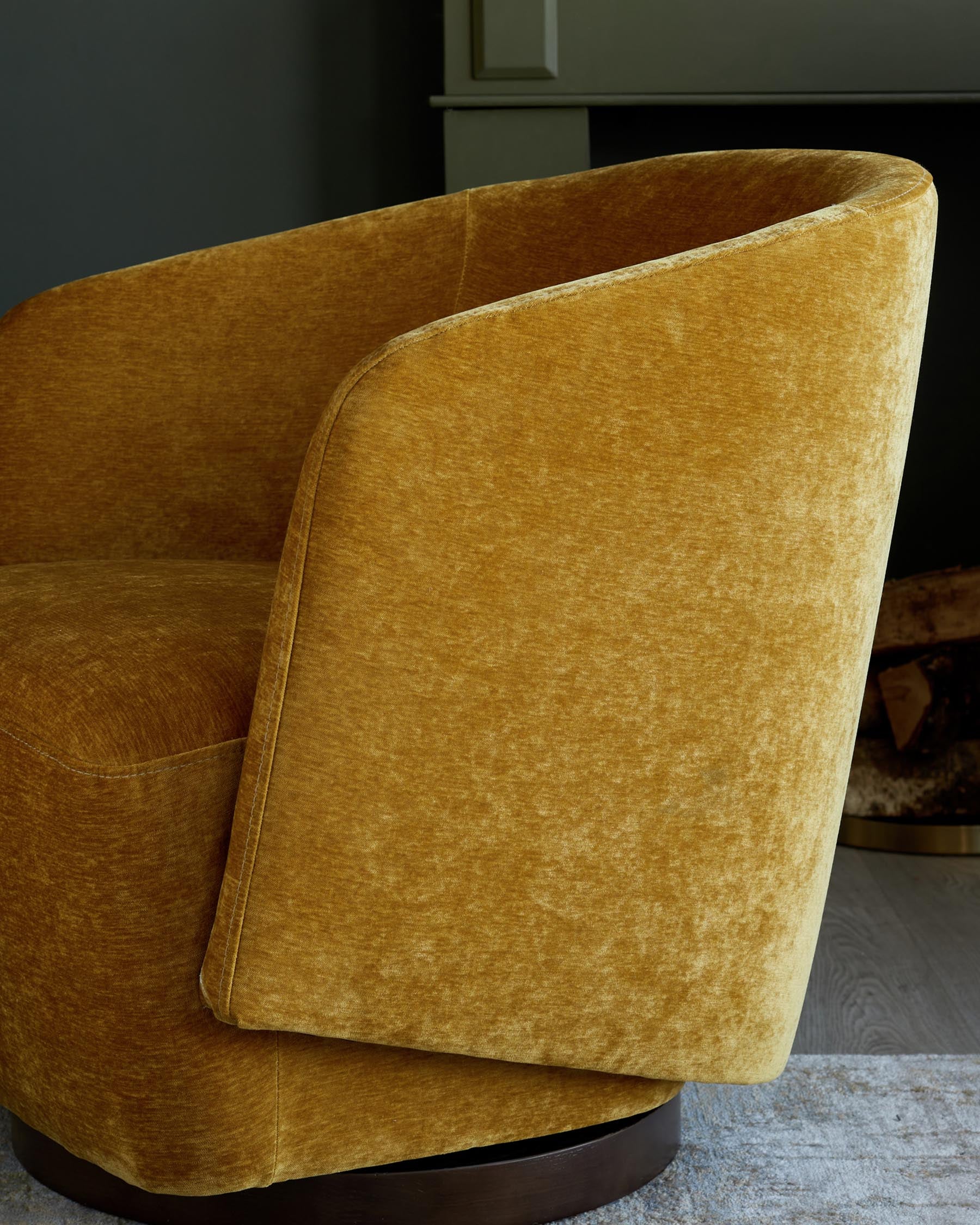 Natalia ochre chenille swivel accent chair - Image 3