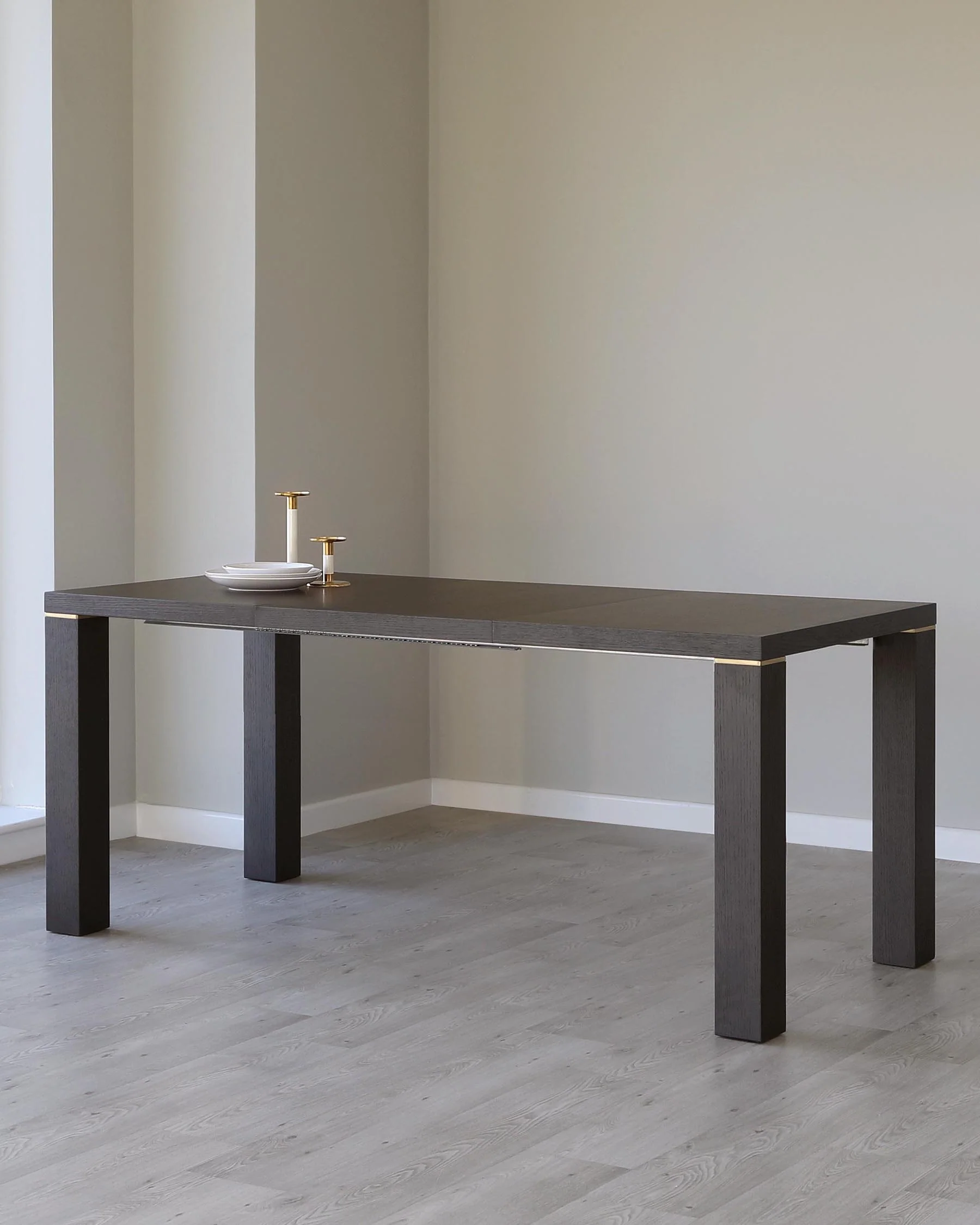 Nixon Dark Oak And Brass Extending 4 To 10 Seater Dining Table - Image 4