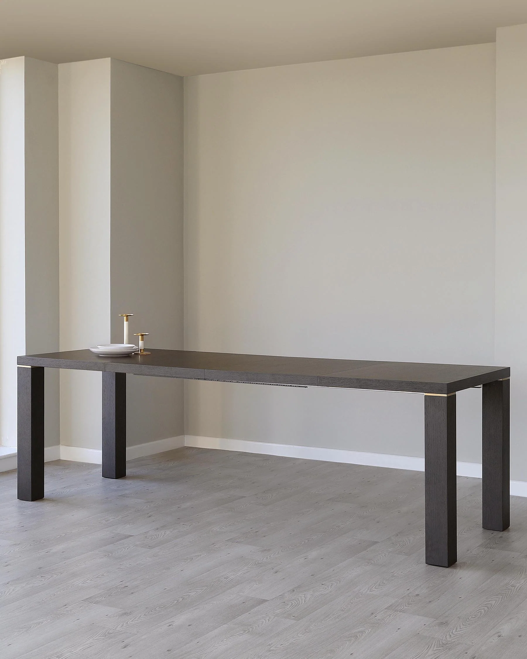 Nixon Dark Oak And Brass Extending 4 To 10 Seater Dining Table - Image 7