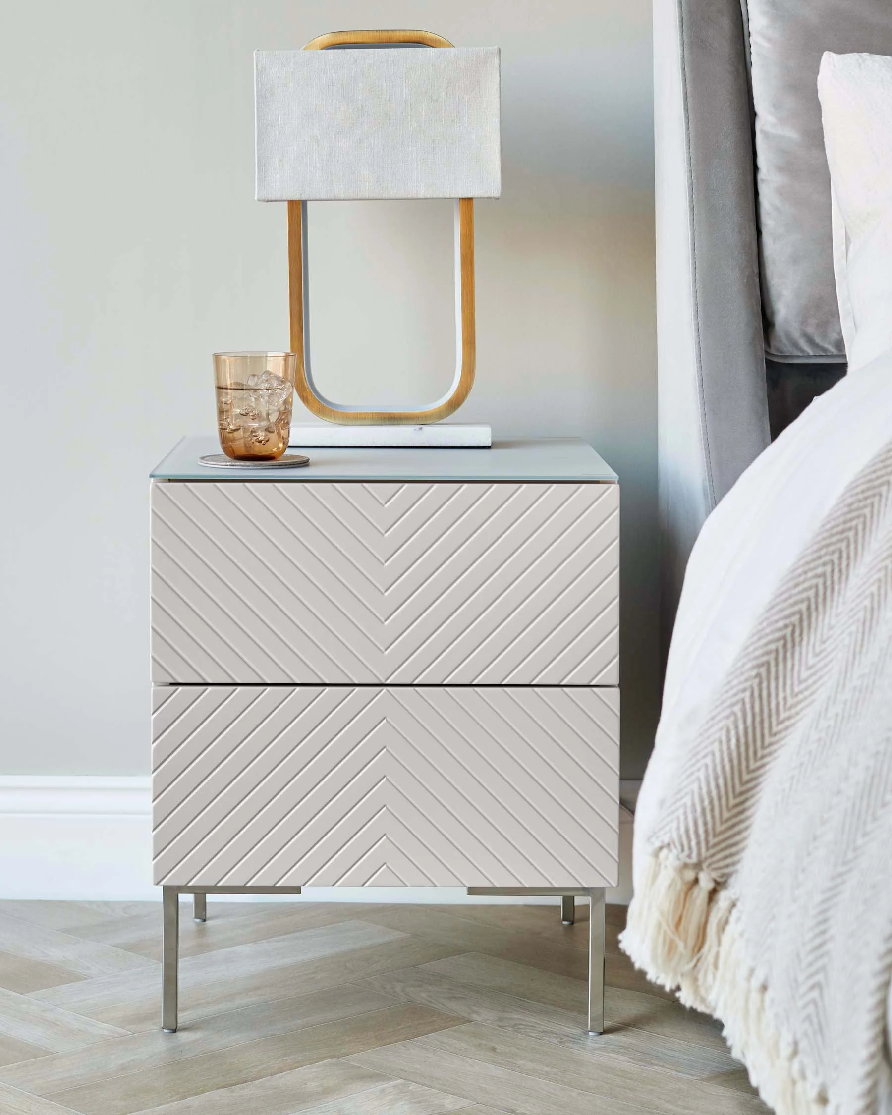 Noah stone 2 drawer bedside table