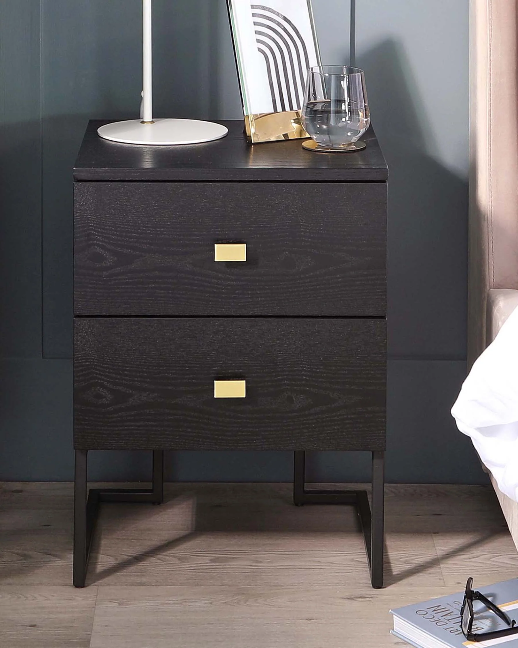 Odele Black Ash 2 Drawer Bedside Table - Image 2