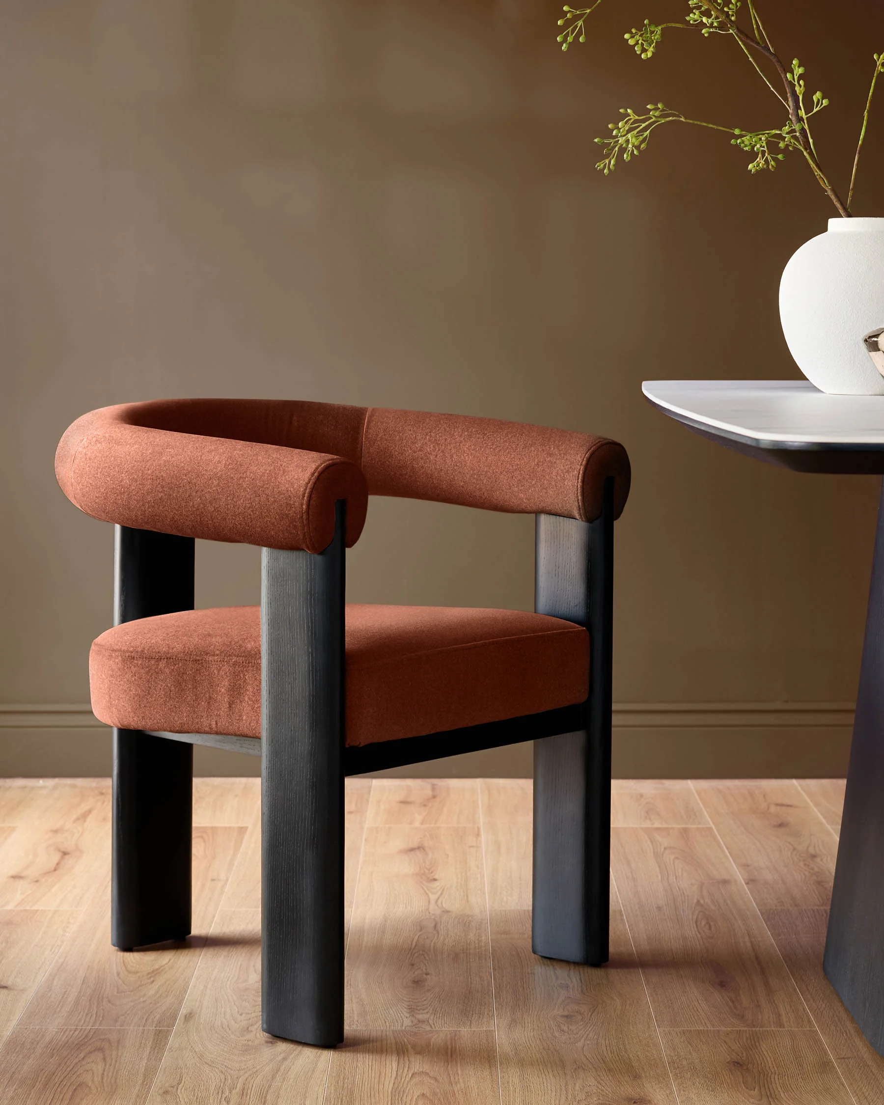 Orion toffee red plush fabric dining chair