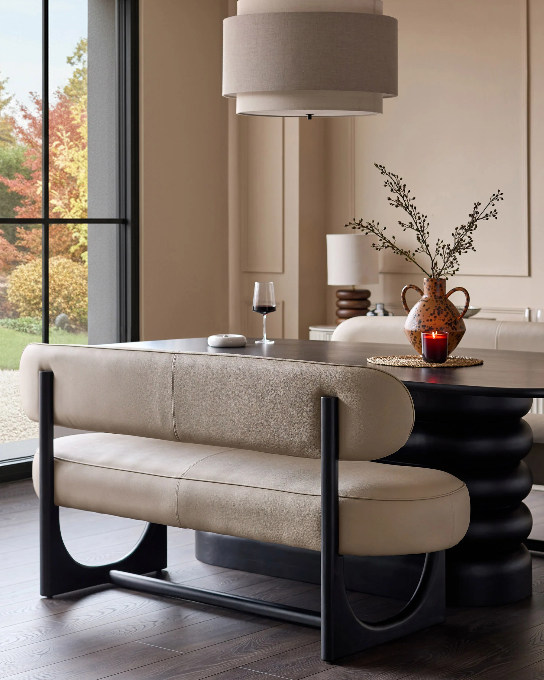 Orlan natural faux leather 3 seater dining bench with backrest - Image 2