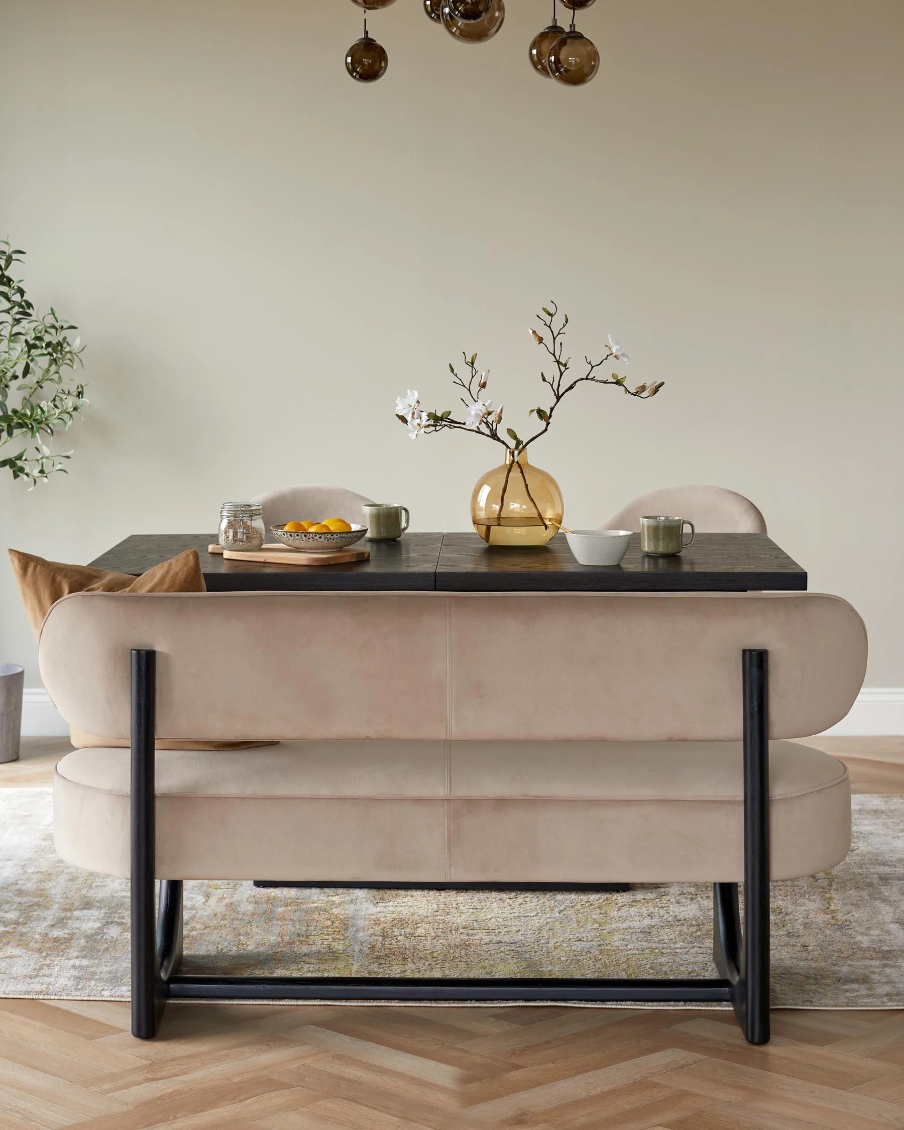 Orlan champagne velvet 3 seater dining bench with backrest - Image 6