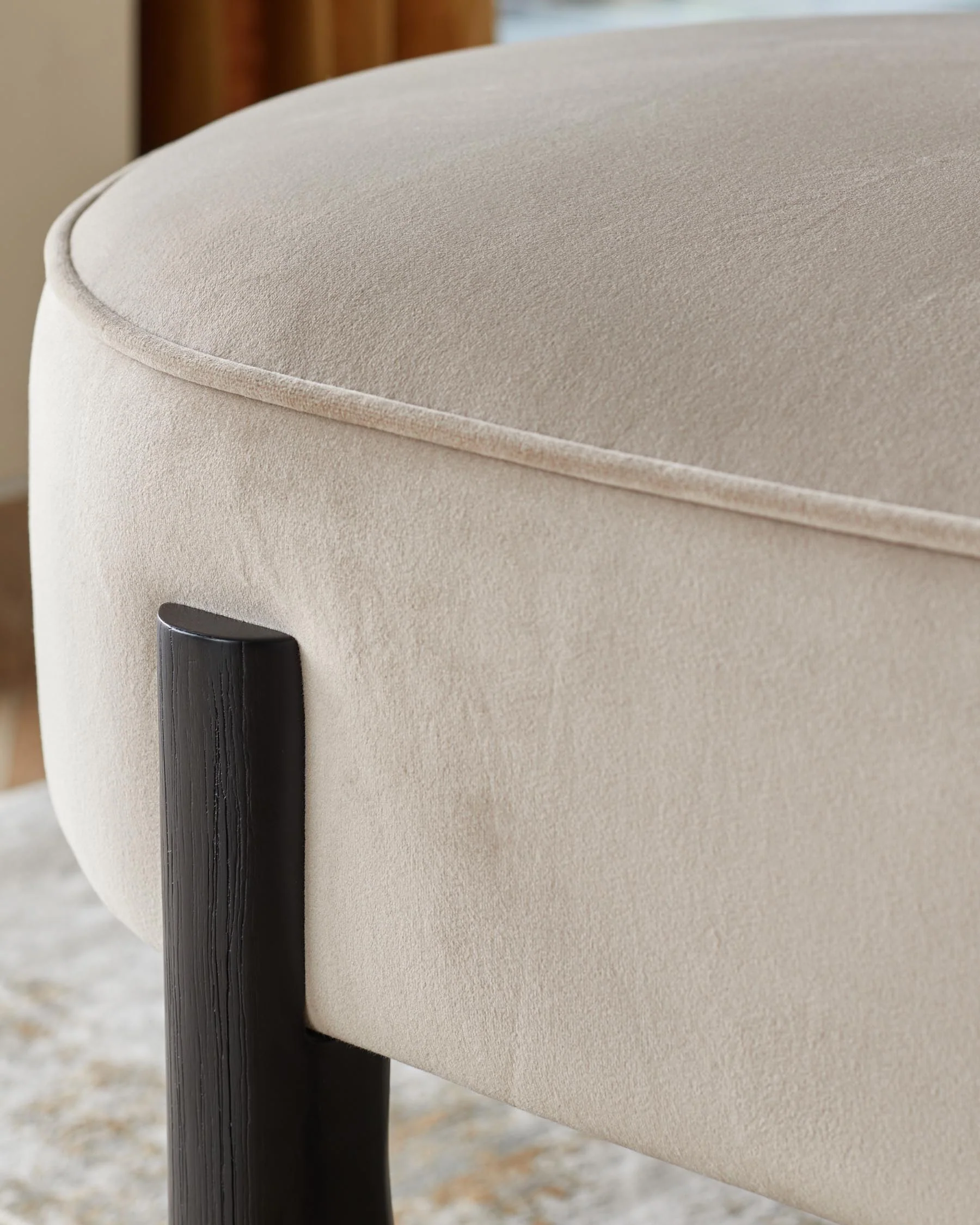 Orlan champagne velvet 3 seater dining bench with backrest - Image 7