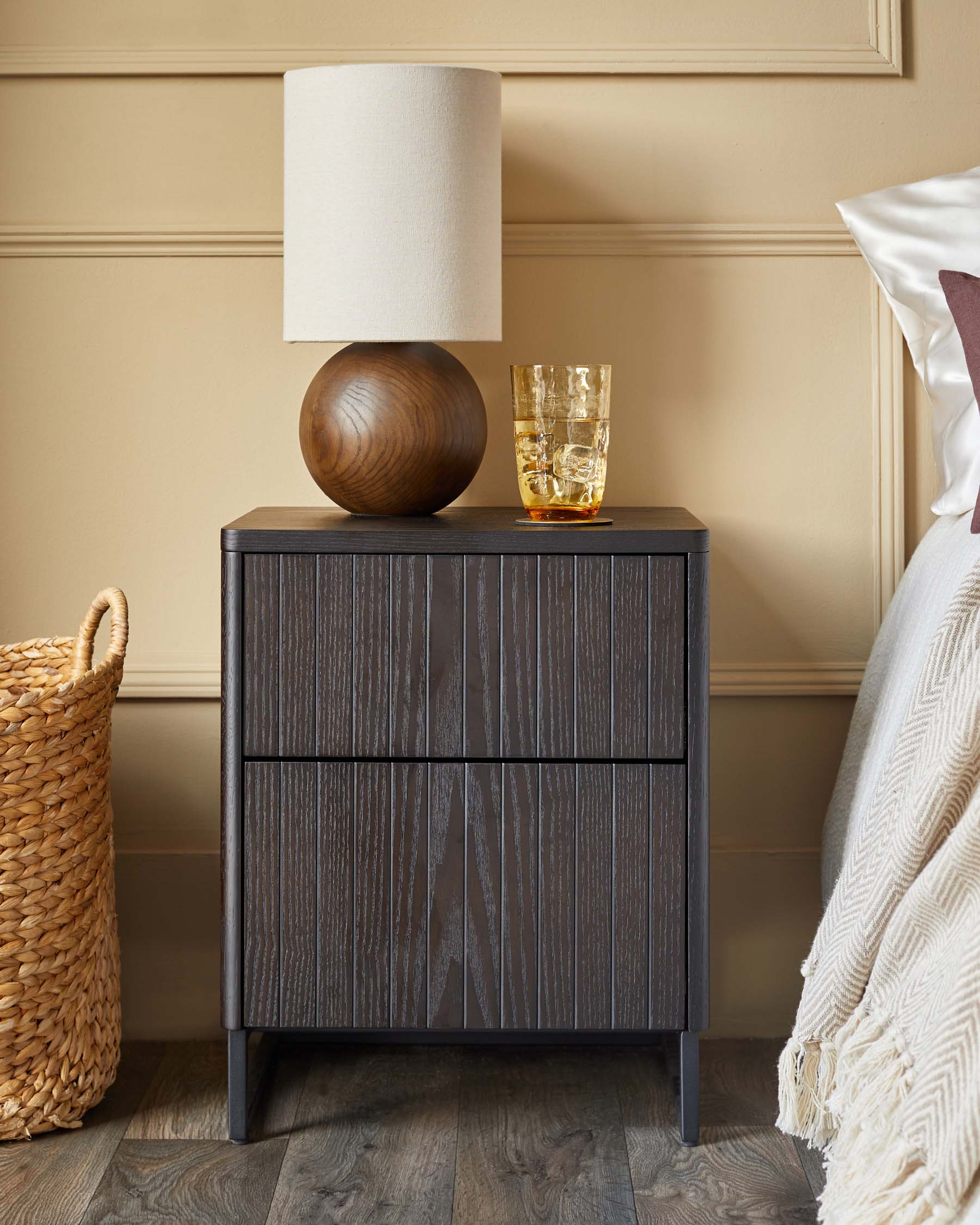 Orlan natural linen and dark wood table lamp - Image 6