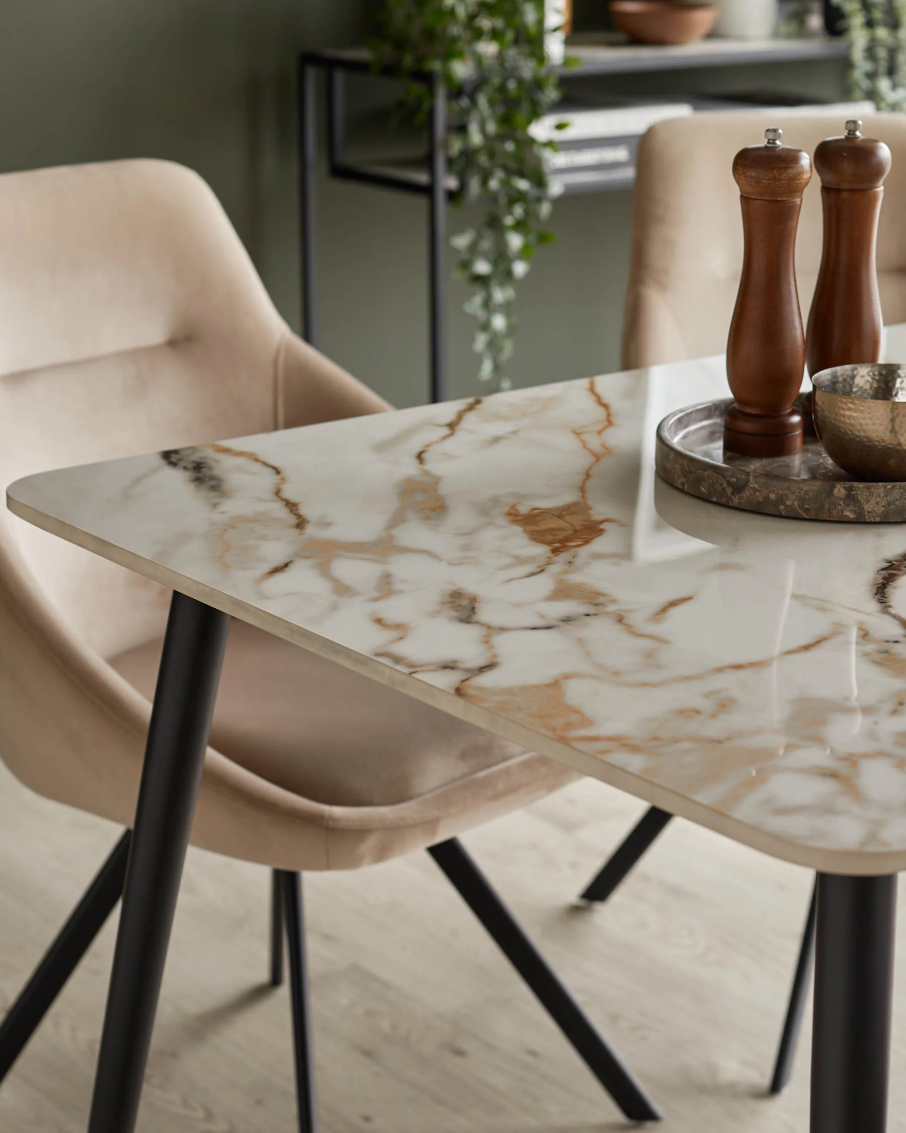 Oslo natural ceramic 6 seater table and 6 Cleo dining chairs set - Image 3