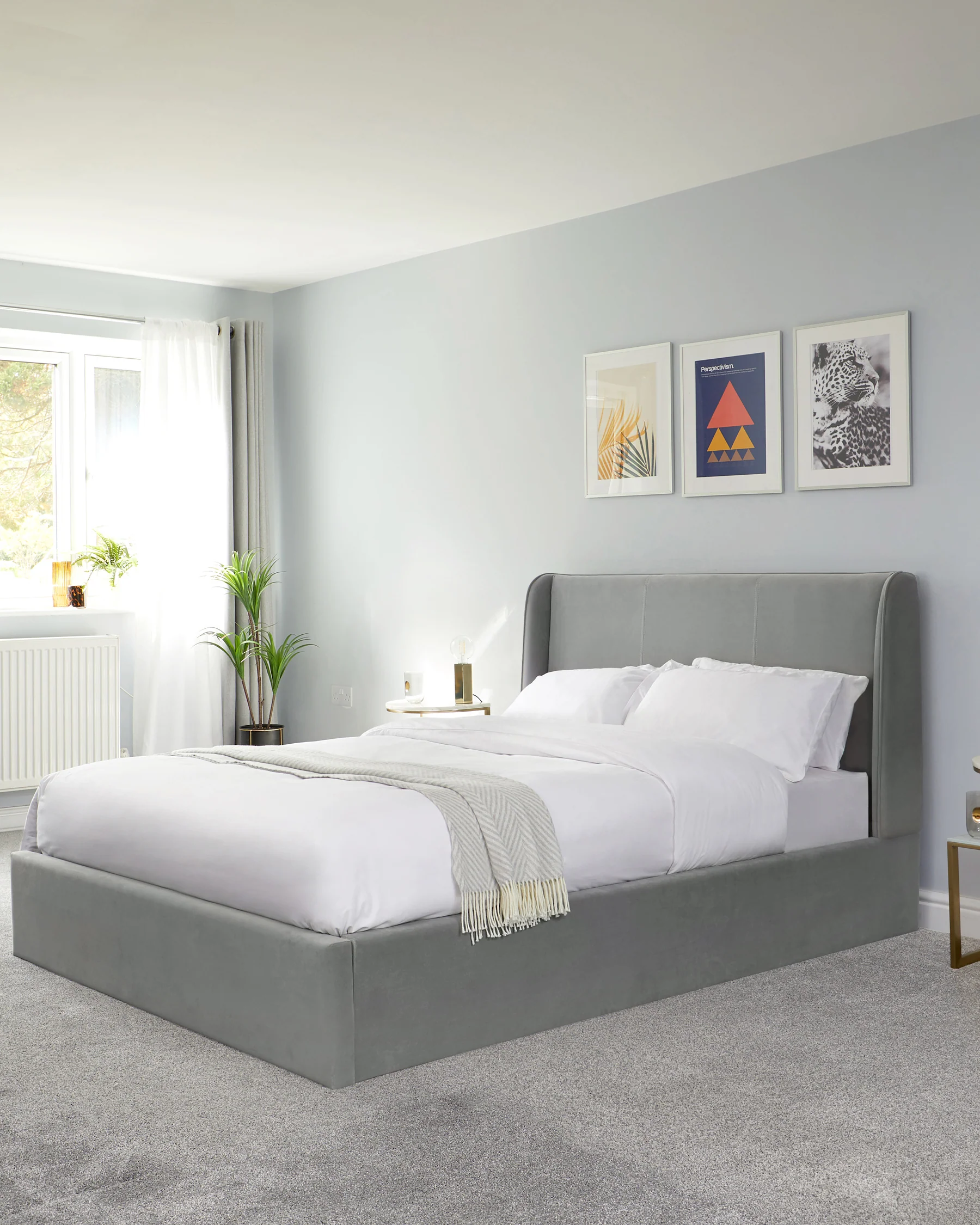 Paolo Light Grey Velvet King Size Ottoman Bed