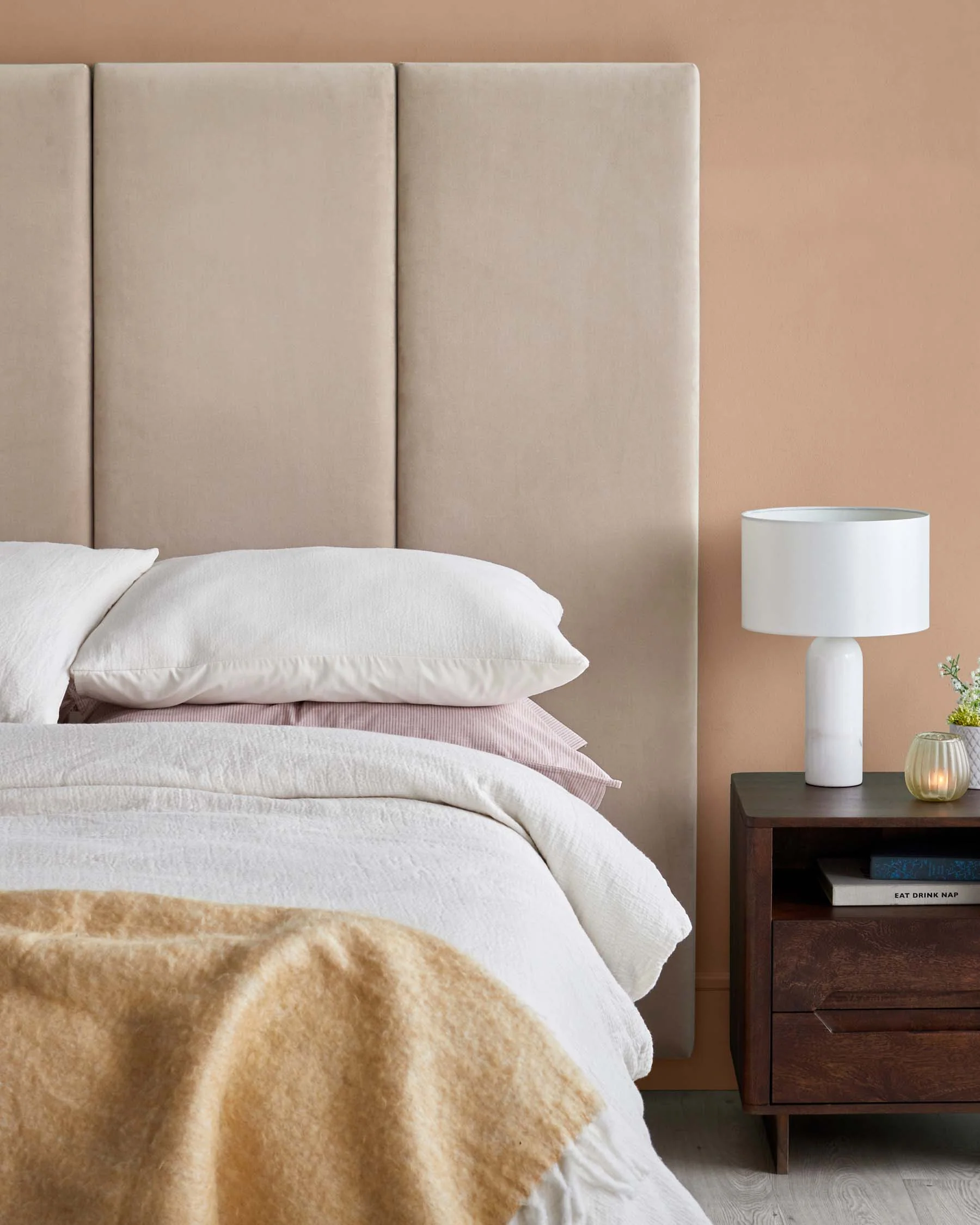 Penelope champagne recycled velvet king size ottoman bed with 3 panel headboard - Image 3
