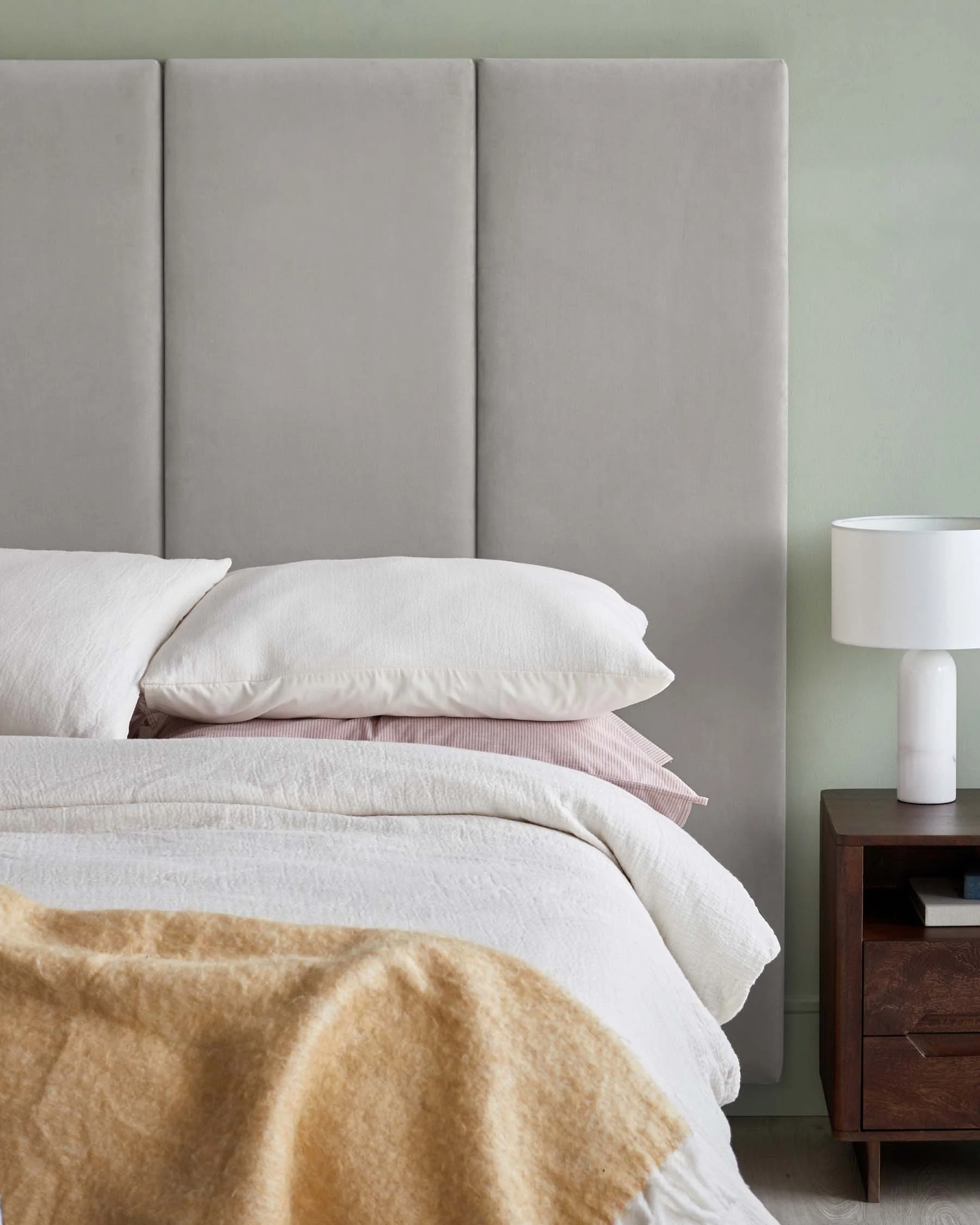 Penelope light grey velvet king size ottoman bed with 4 panel headboard - Image 8