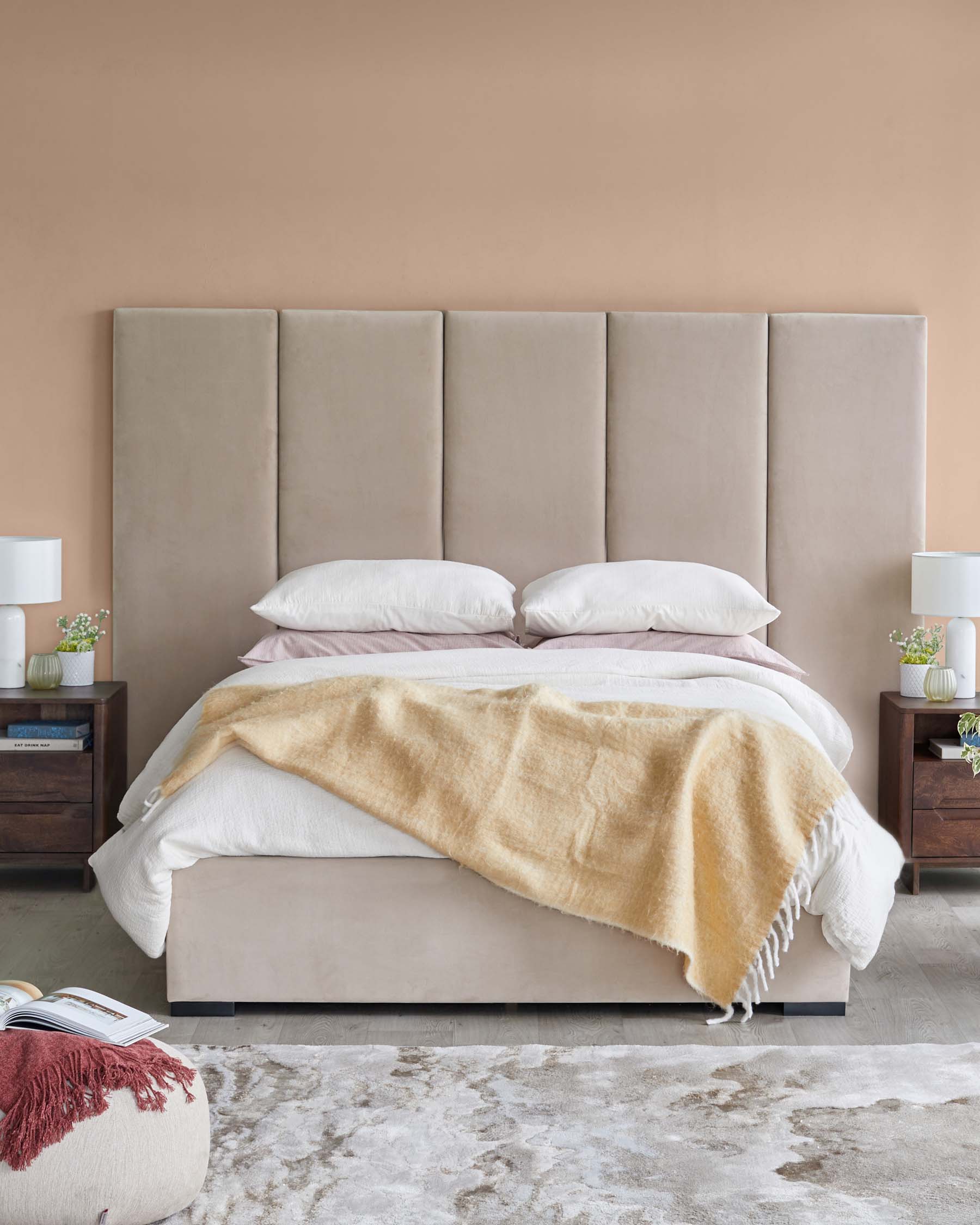 Penelope champagne velvet super king ottoman bed with 5 panel headboard - Image 6