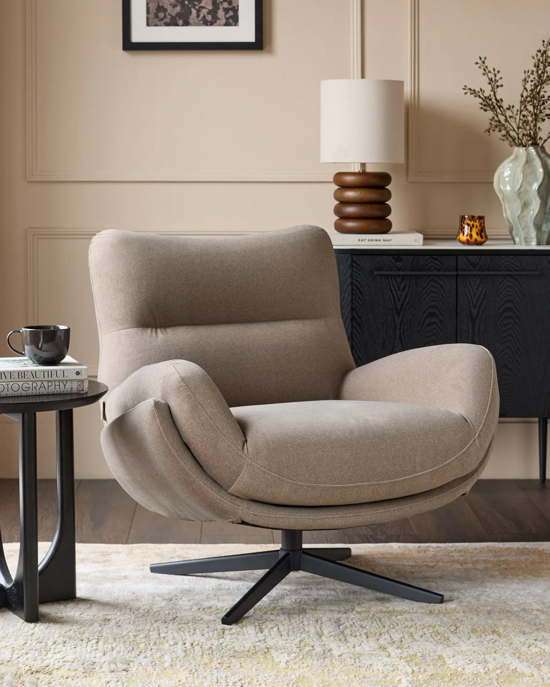 Piper mocha plush fabric occasional chair with footstool - Image 7