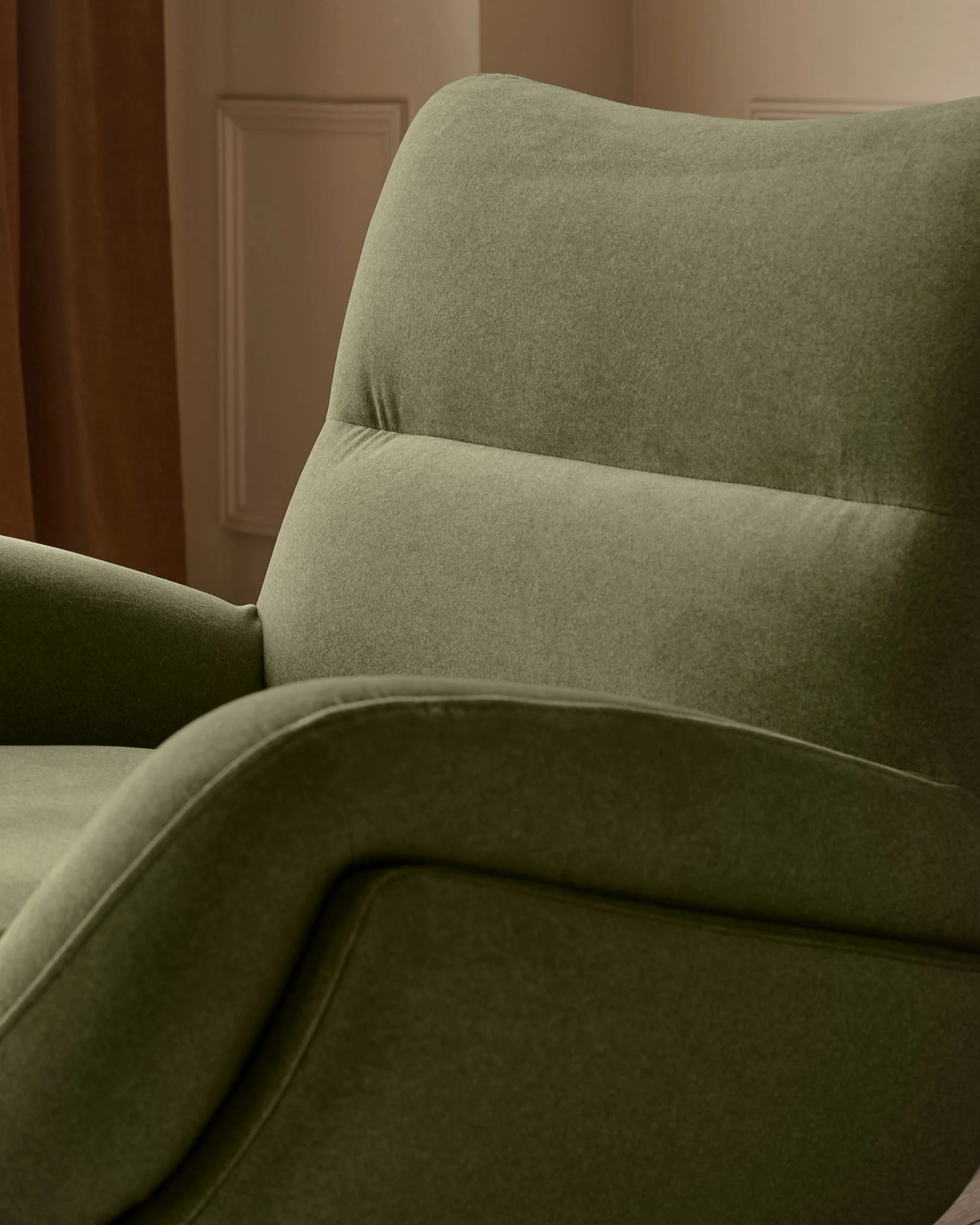 Piper olive green velvet swivel occasional chair with footstool - Image 8