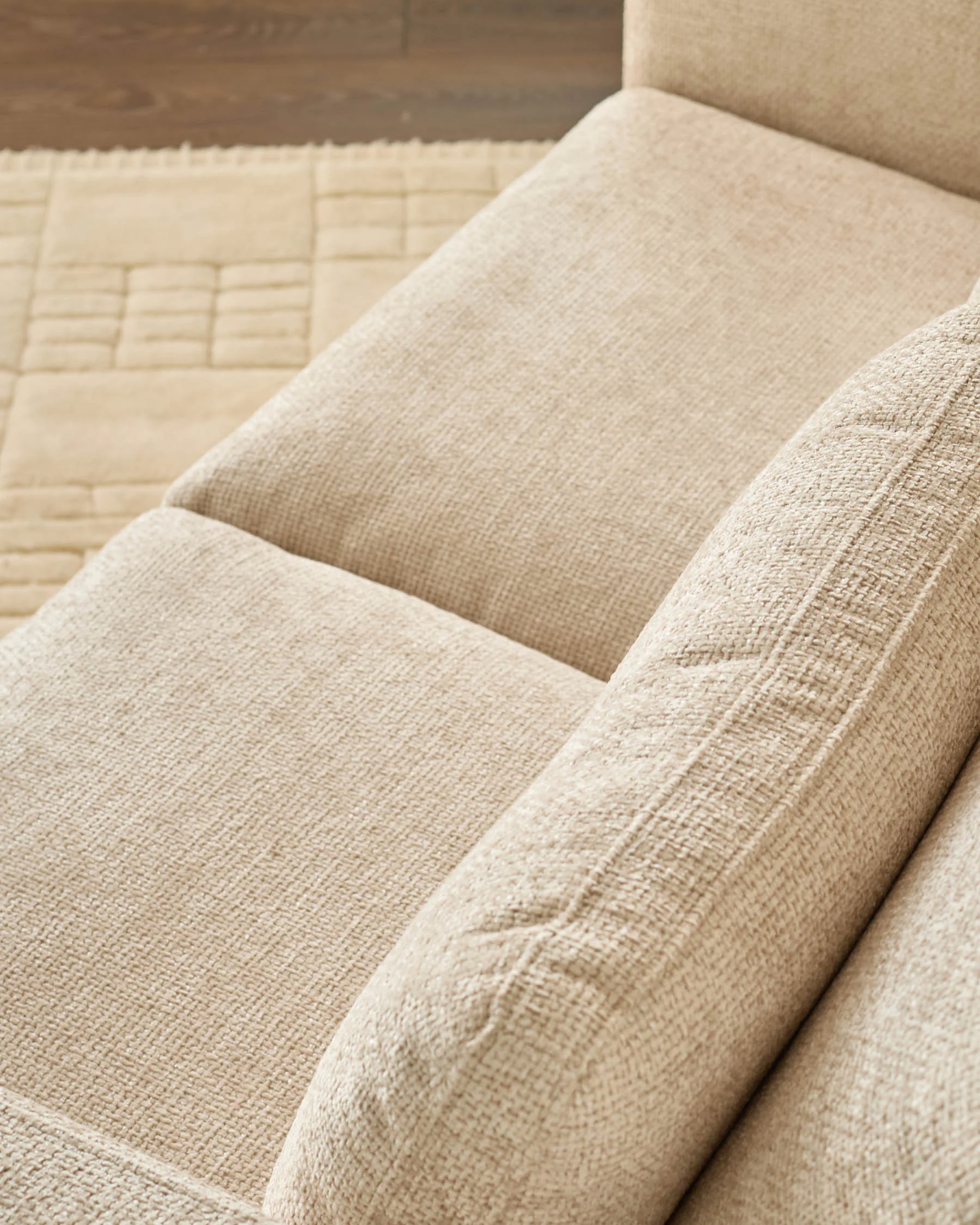 Quinn natural fabric dark wood 3 seater sofa - Image 3