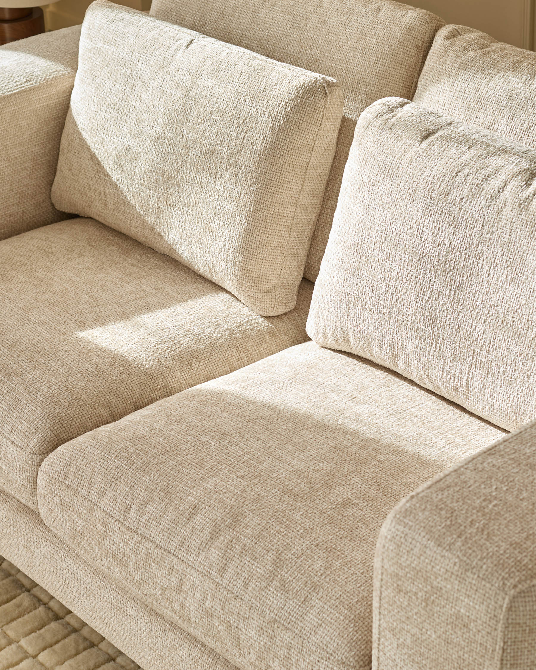 Quinn natural fabric dark wood 3 seater sofa - Image 5