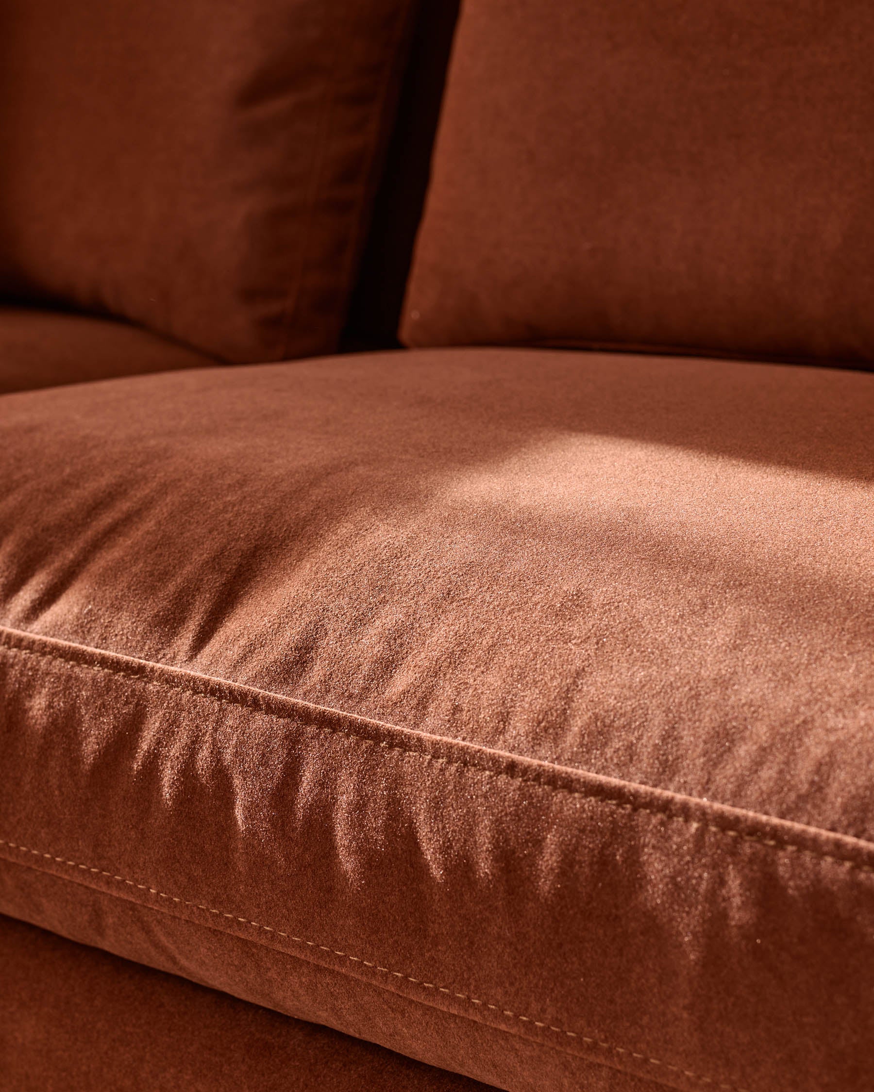 Quinn toffee red plush fabric black wood 3 seater sofa - Image 7
