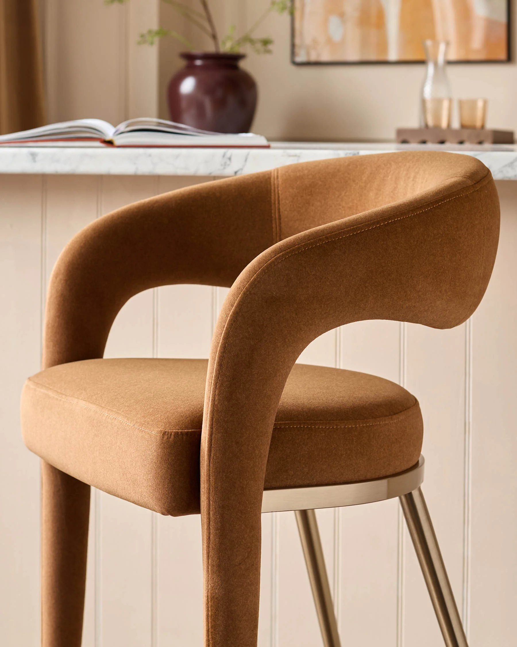 Rhett caramel plush fabric bar stool - Image 8