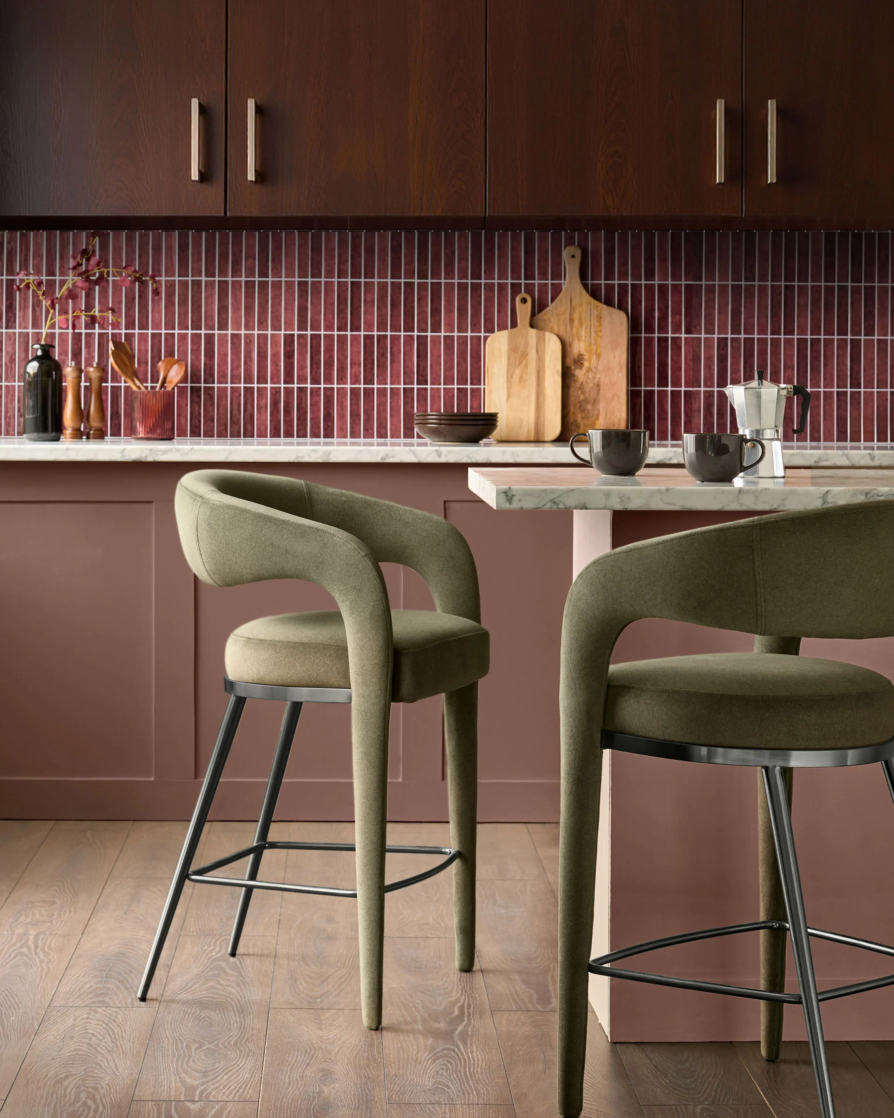 Rhett olive green fabric bar stool - Image 2