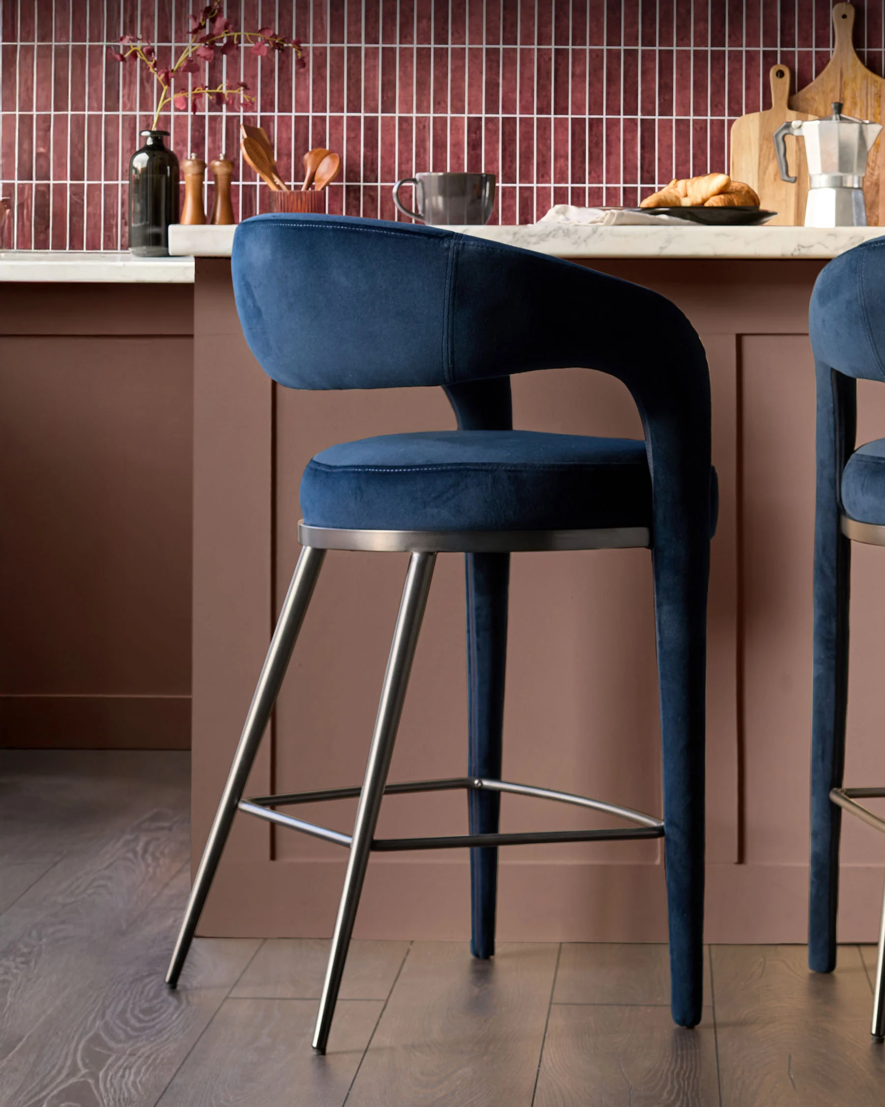 Rhett dark navy velvet bar stool - Image 7