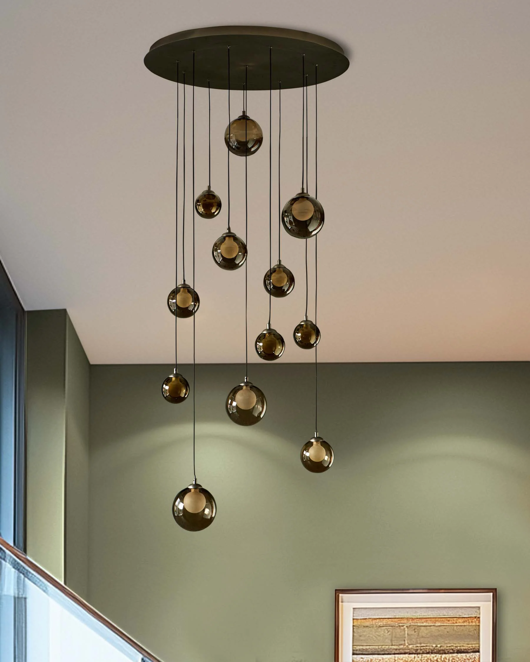 Riley mocha glass 12 LED light adjustable drop pendant - Image 8