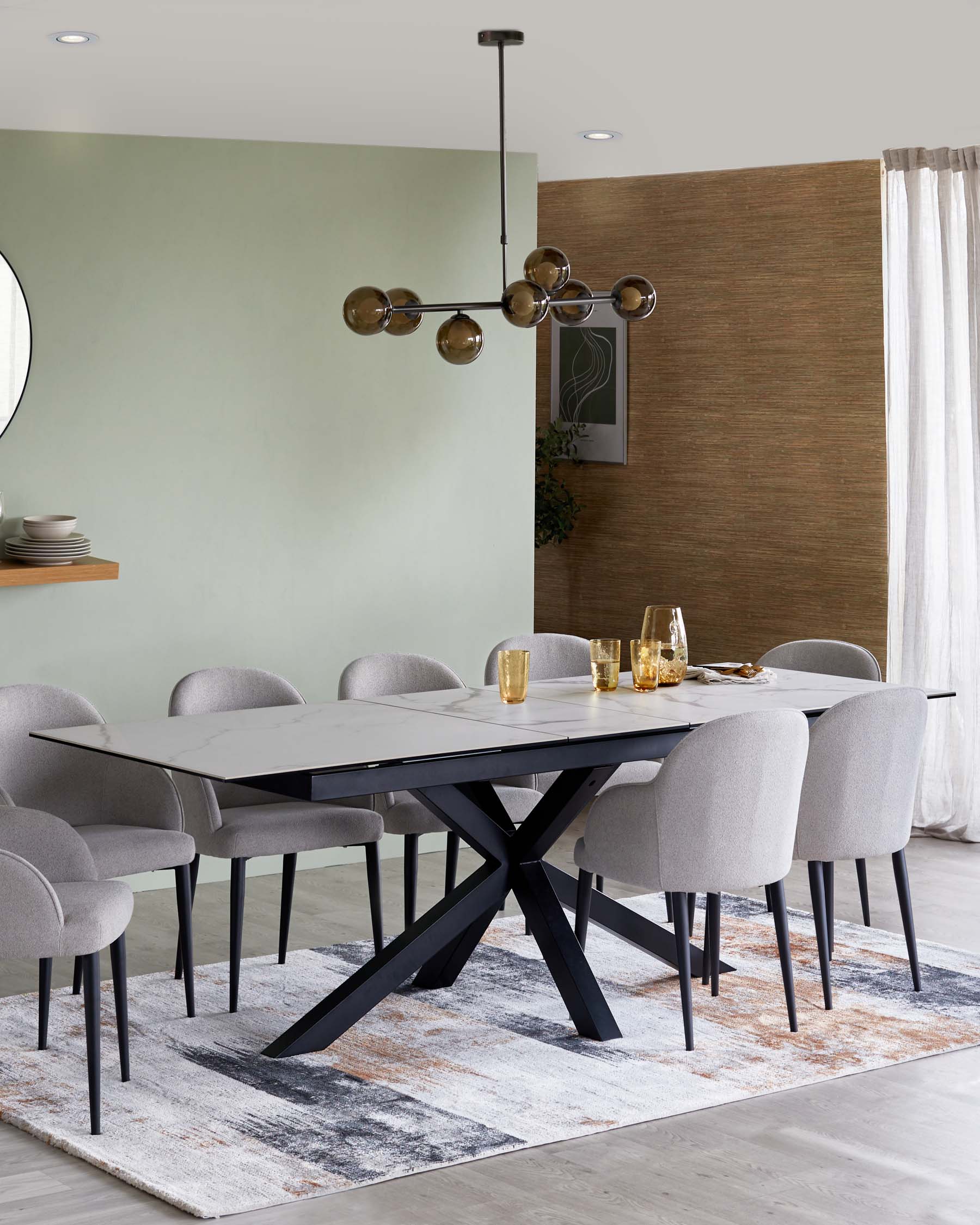 Riley white ceramic 8-10 seater table and 8 Lani dining chairs set - Image 2