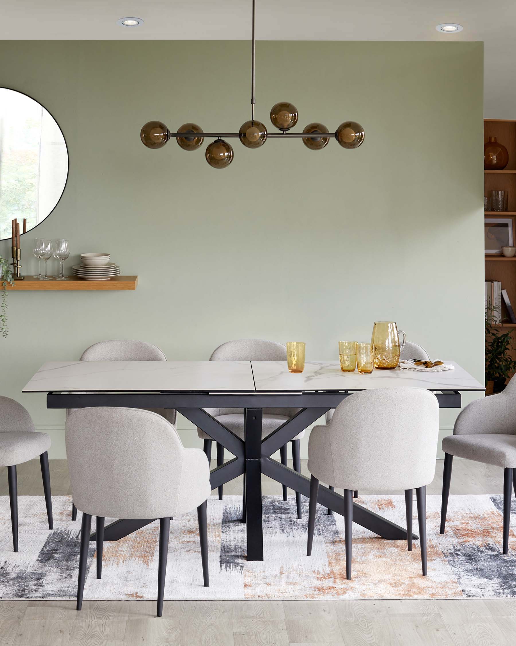 Riley white ceramic 8-10 seater table and 8 Lani dining chairs set - Image 3
