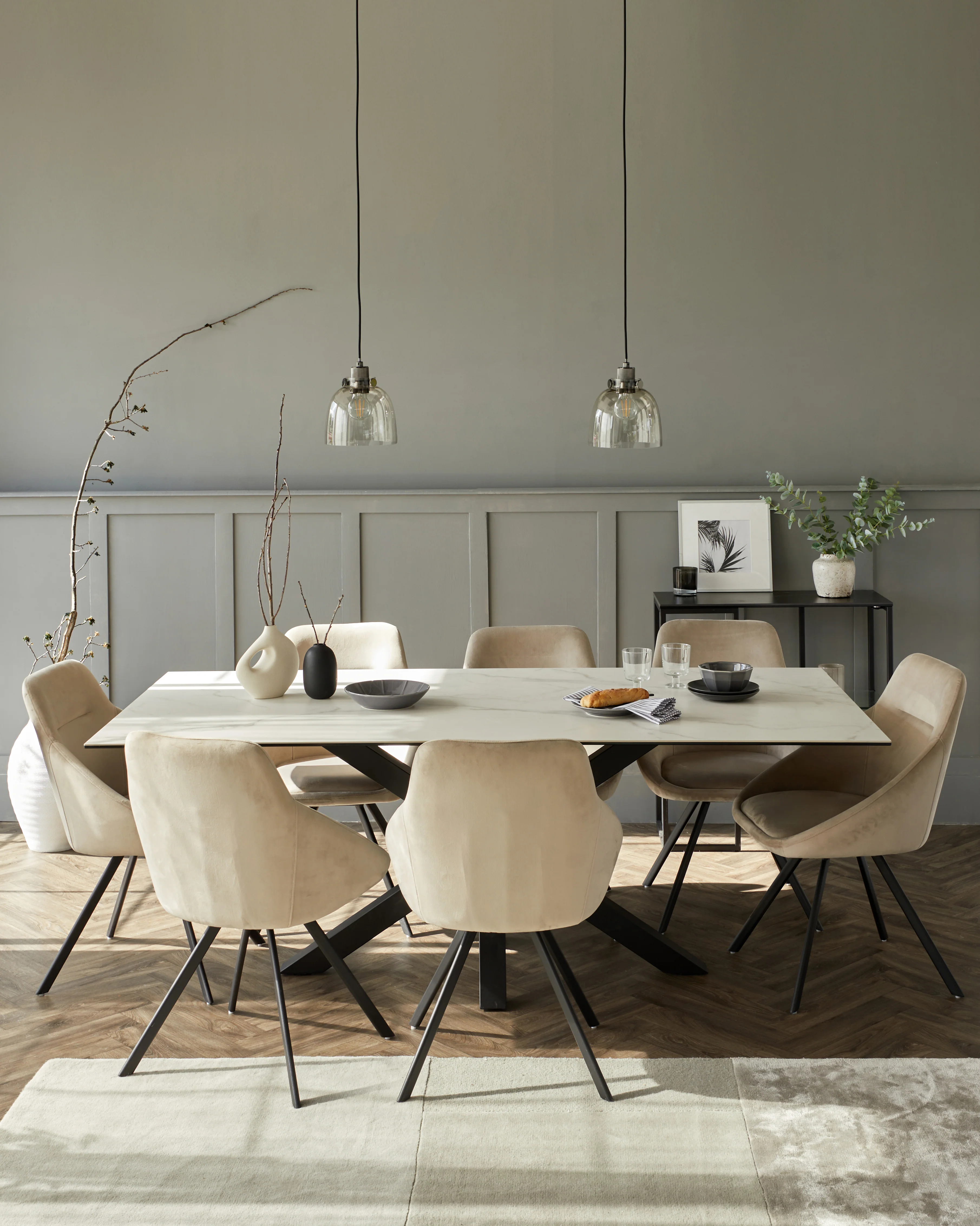 Riley white ceramic 8 seater table and 8 Cleo dining chairs set - Image 3