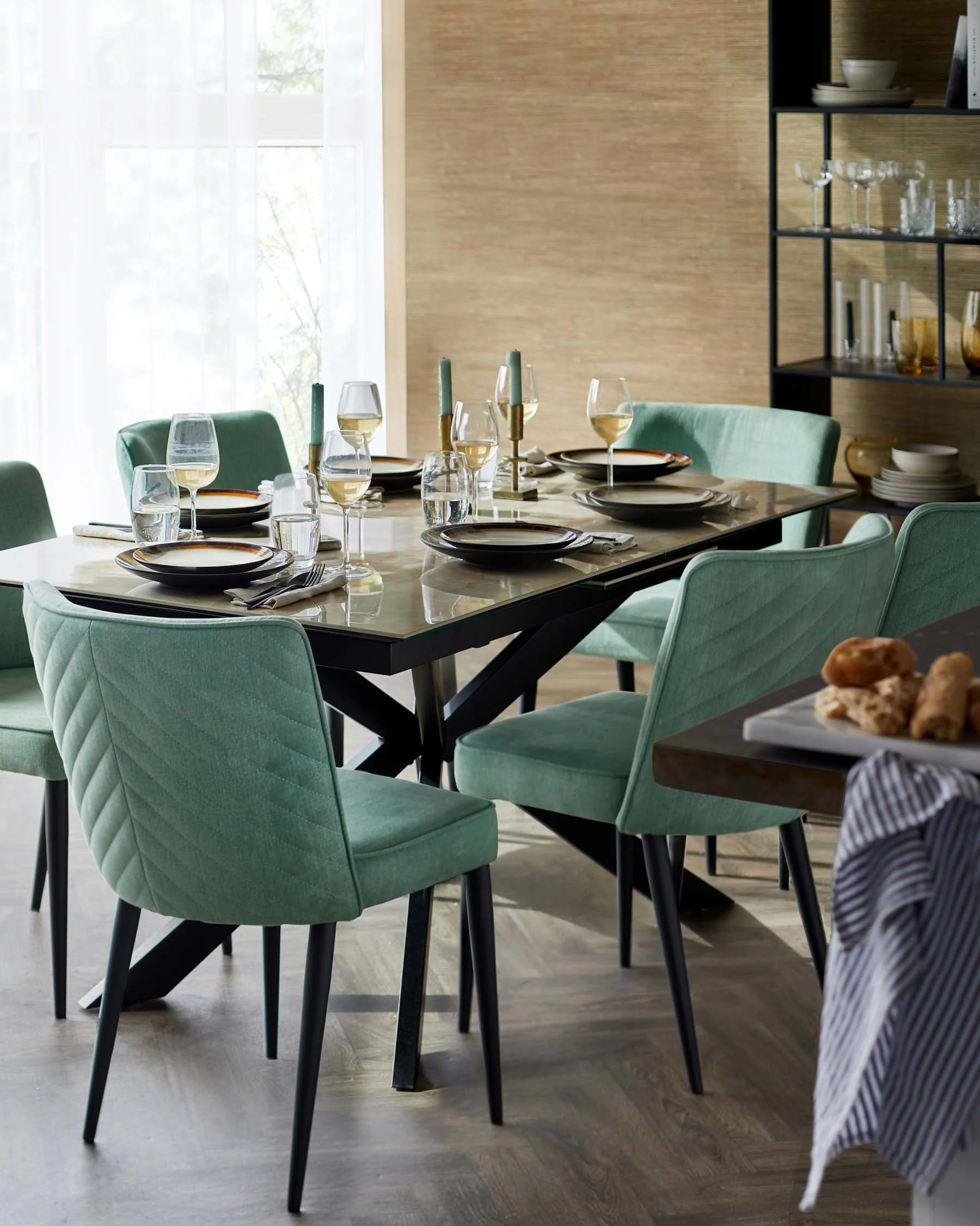 Serena sage green chenille dining chair - Image 2