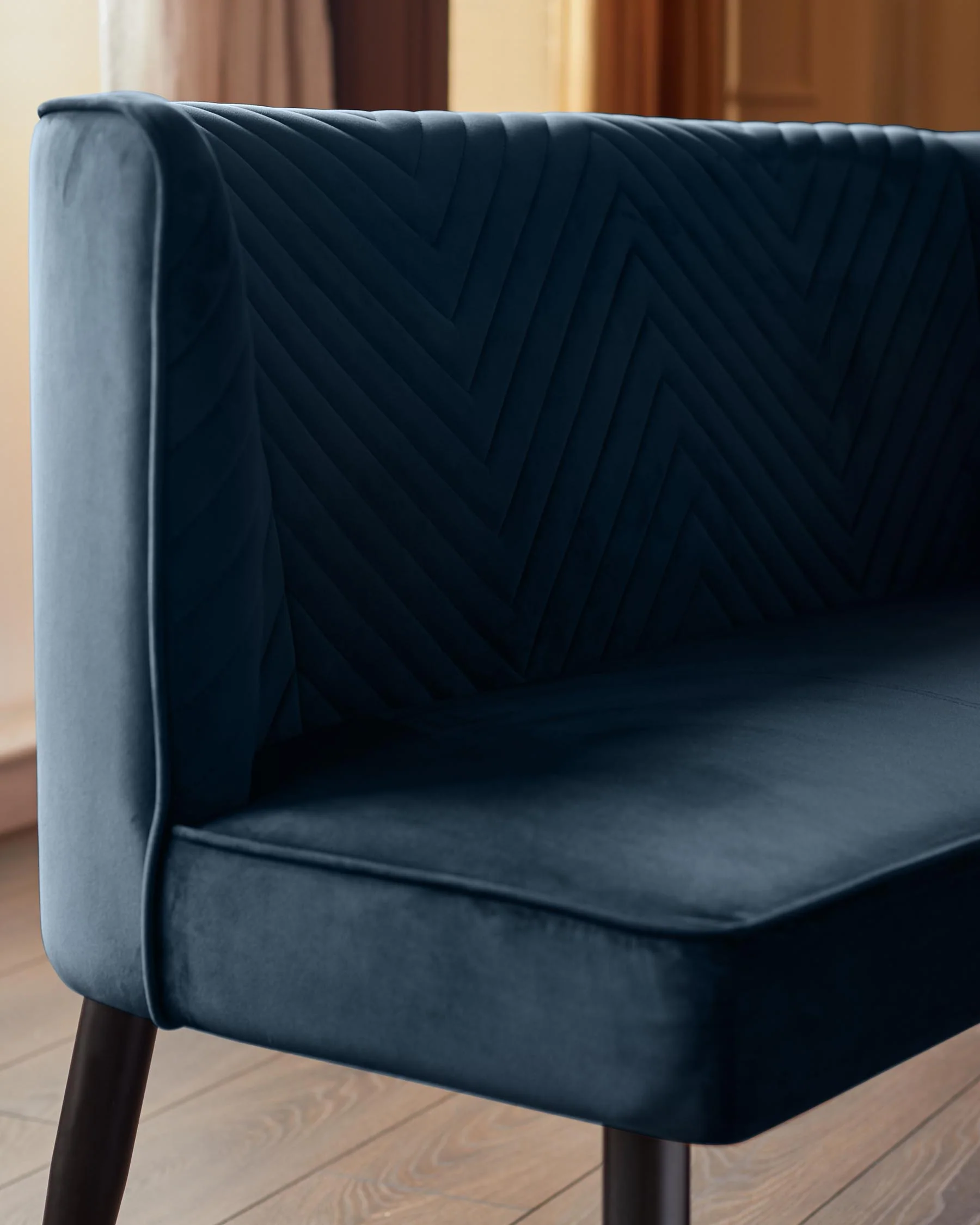 Serena Dark Blue Velvet 3 Seater Dining Bench with Backrest - Image 7