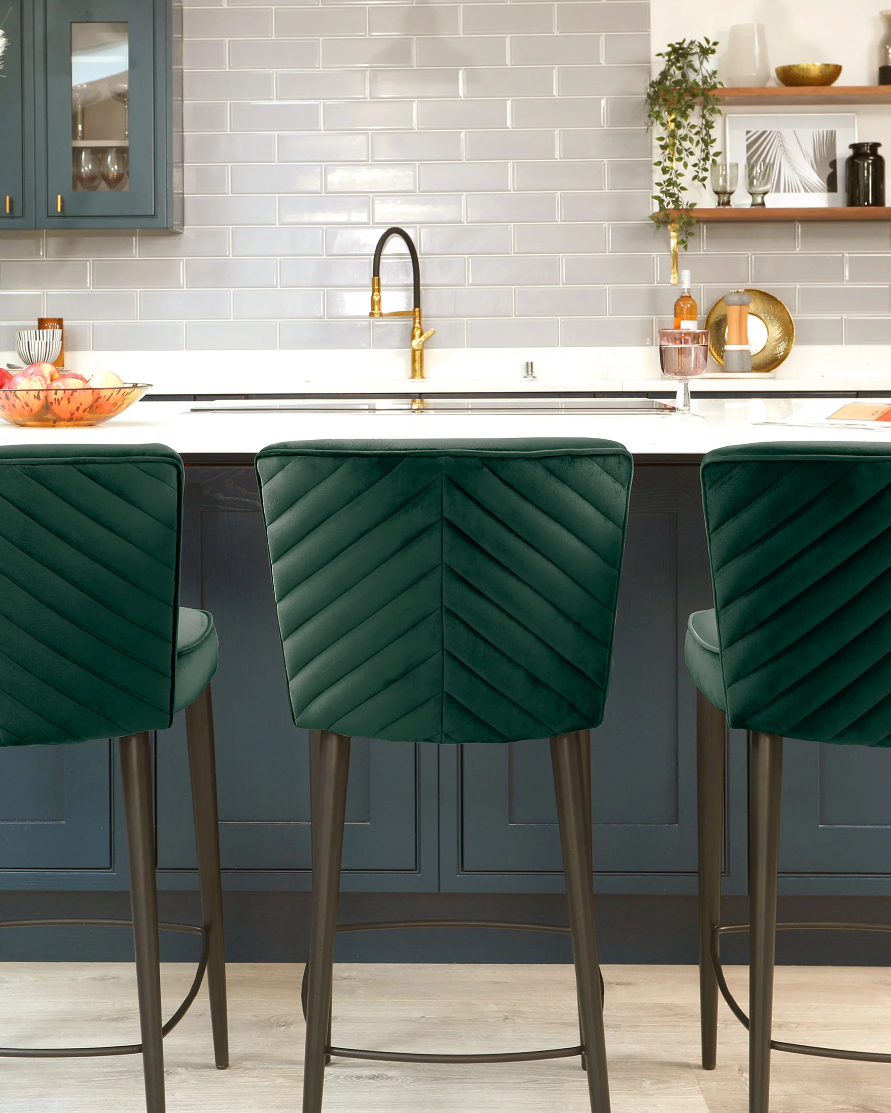 Serena Dark Green Velvet Bar Stool - Image 3