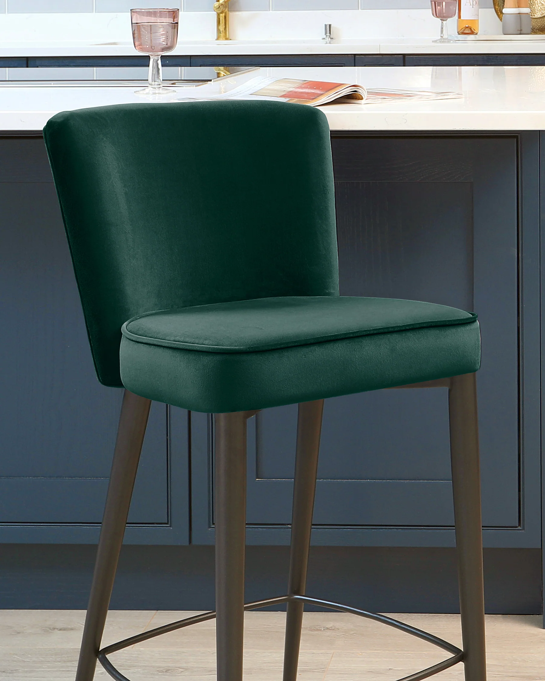 Serena Dark Green Velvet Bar Stool - Image 4