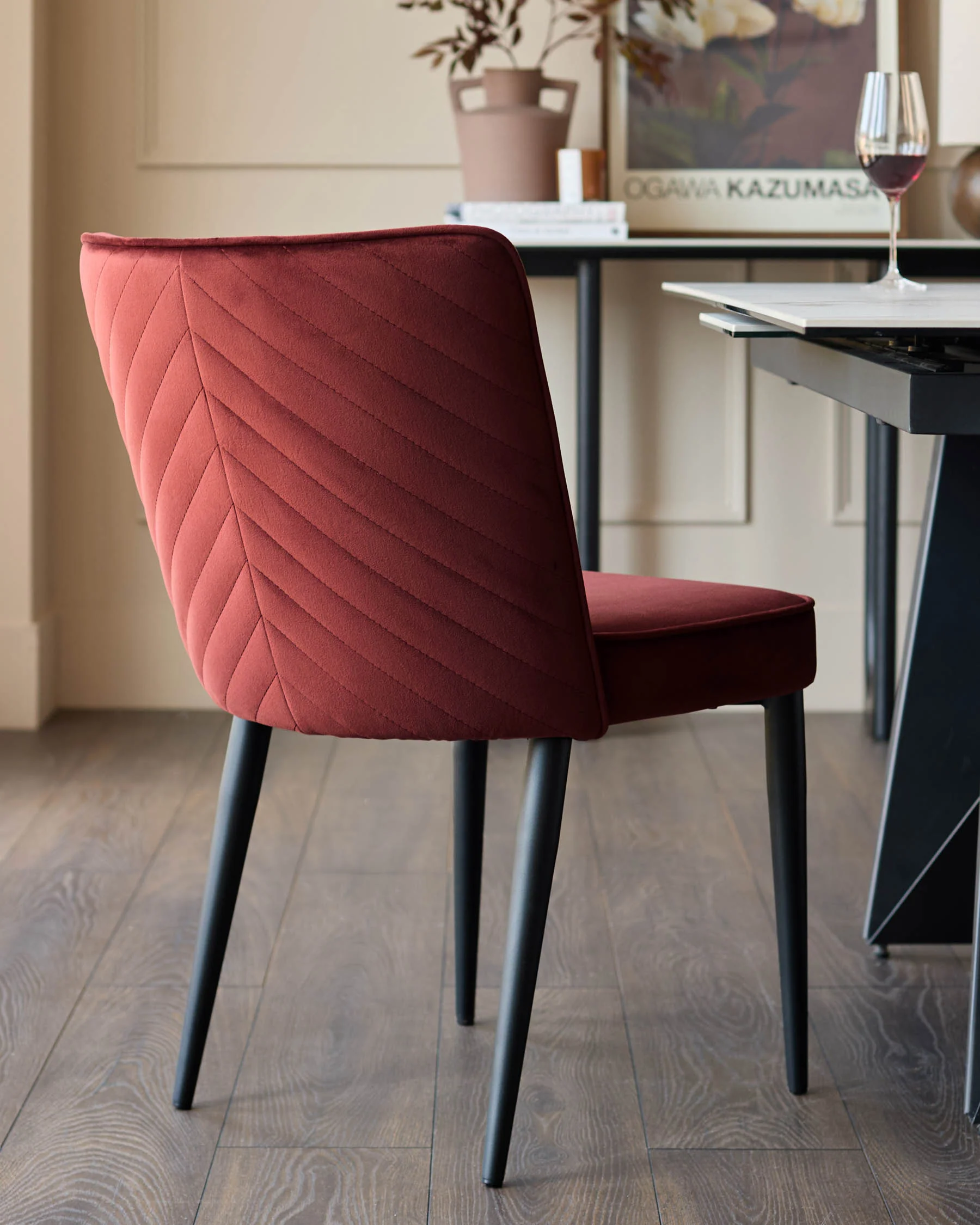 Serena toffee red velvet dining chair - Image 3