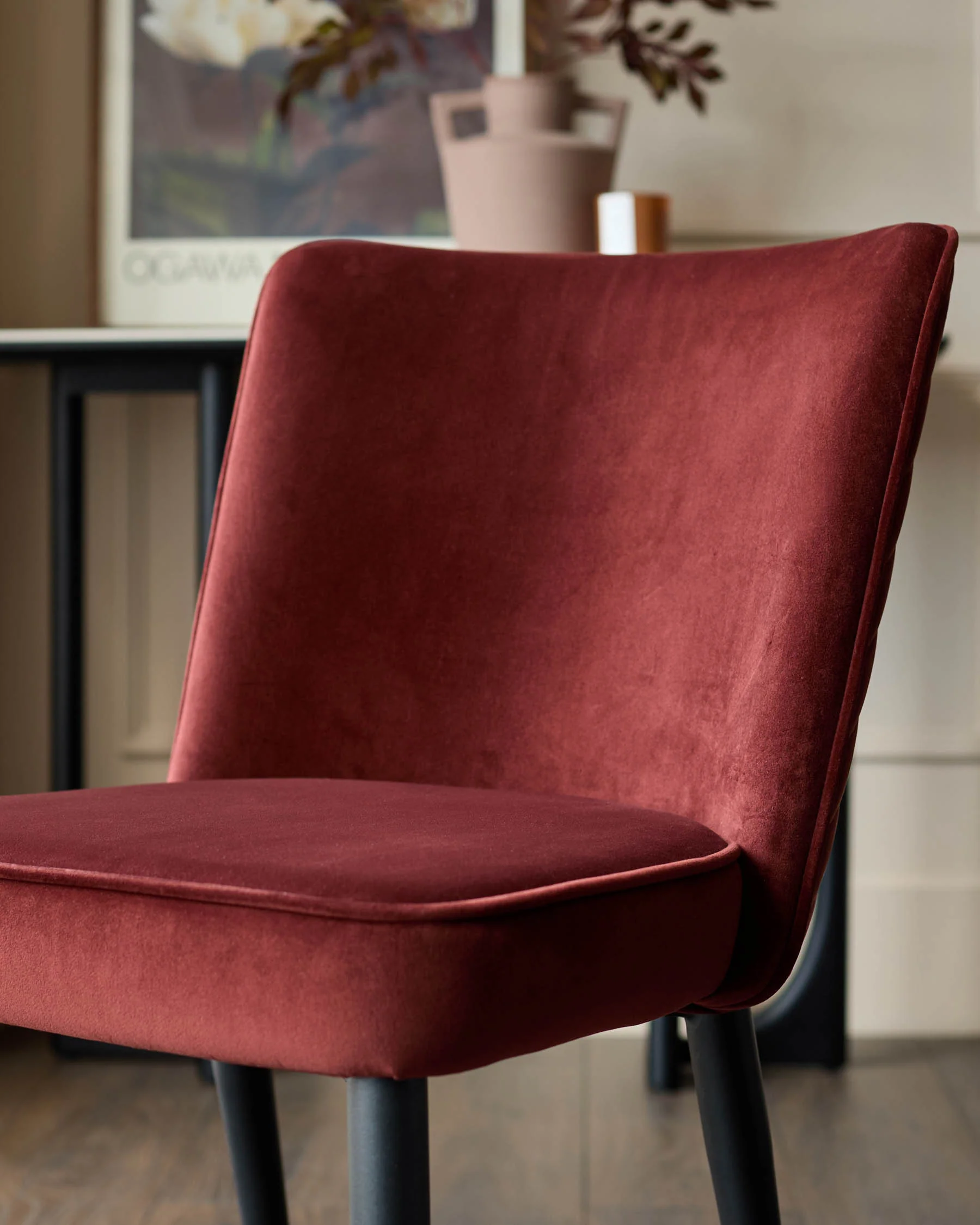 Serena toffee red velvet dining chair - Image 6
