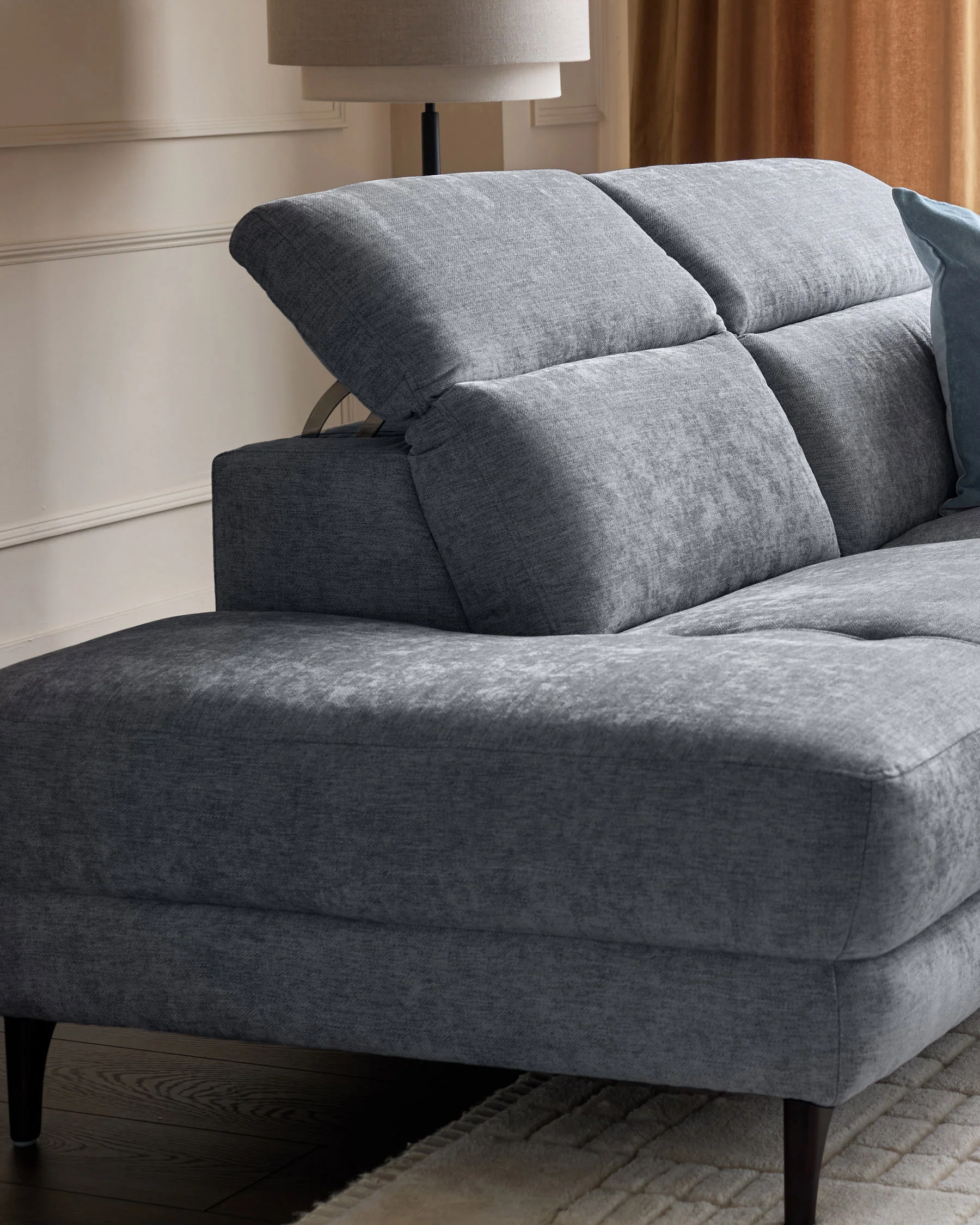 Serene blue grey chenille left hand large corner chaise recliner sofa - Image 6